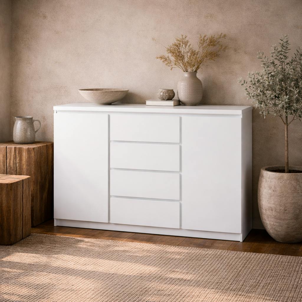 Rackhams White Hemingway Wooden Sideboard 2 Door 4 Drawer