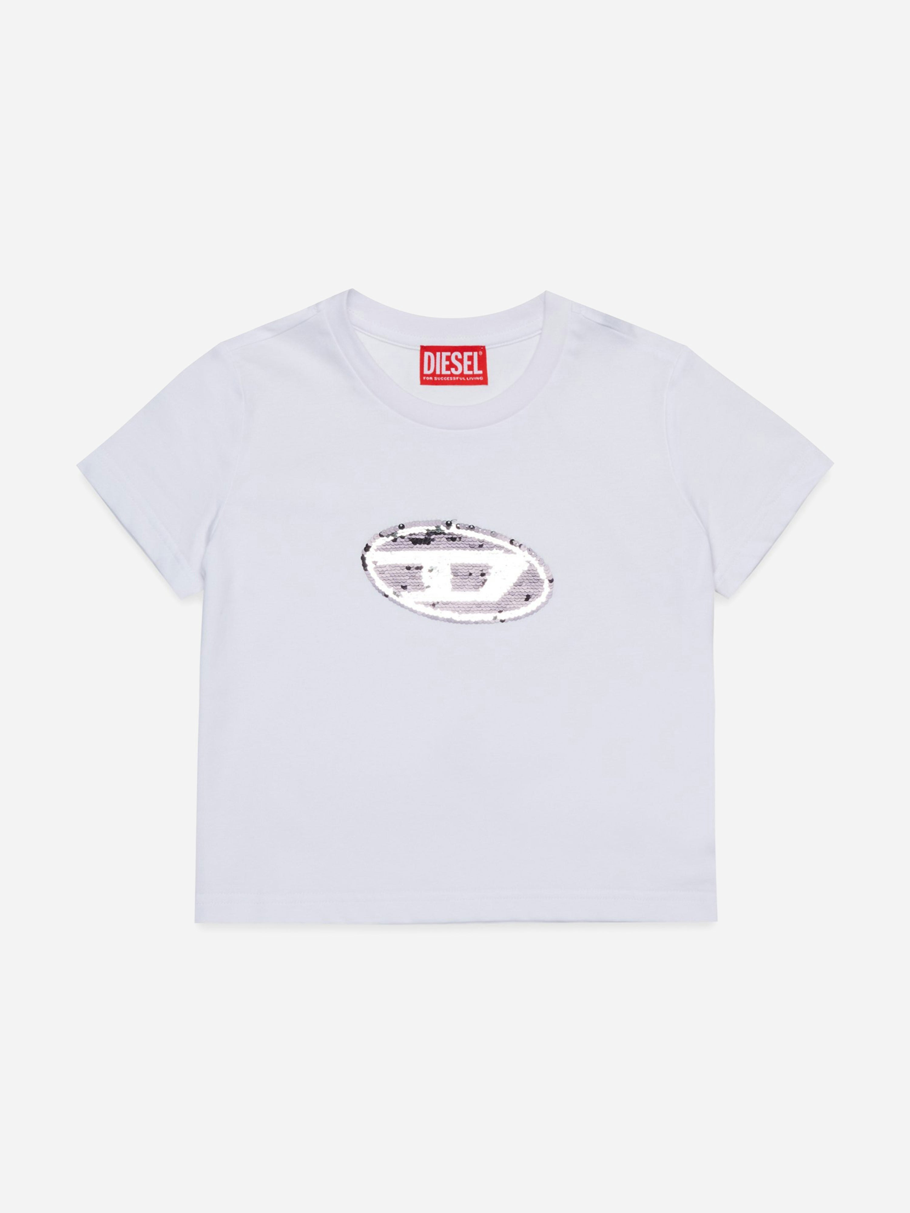 Diesel Girls White Logo Print T-Shirt In - 16 Yrs