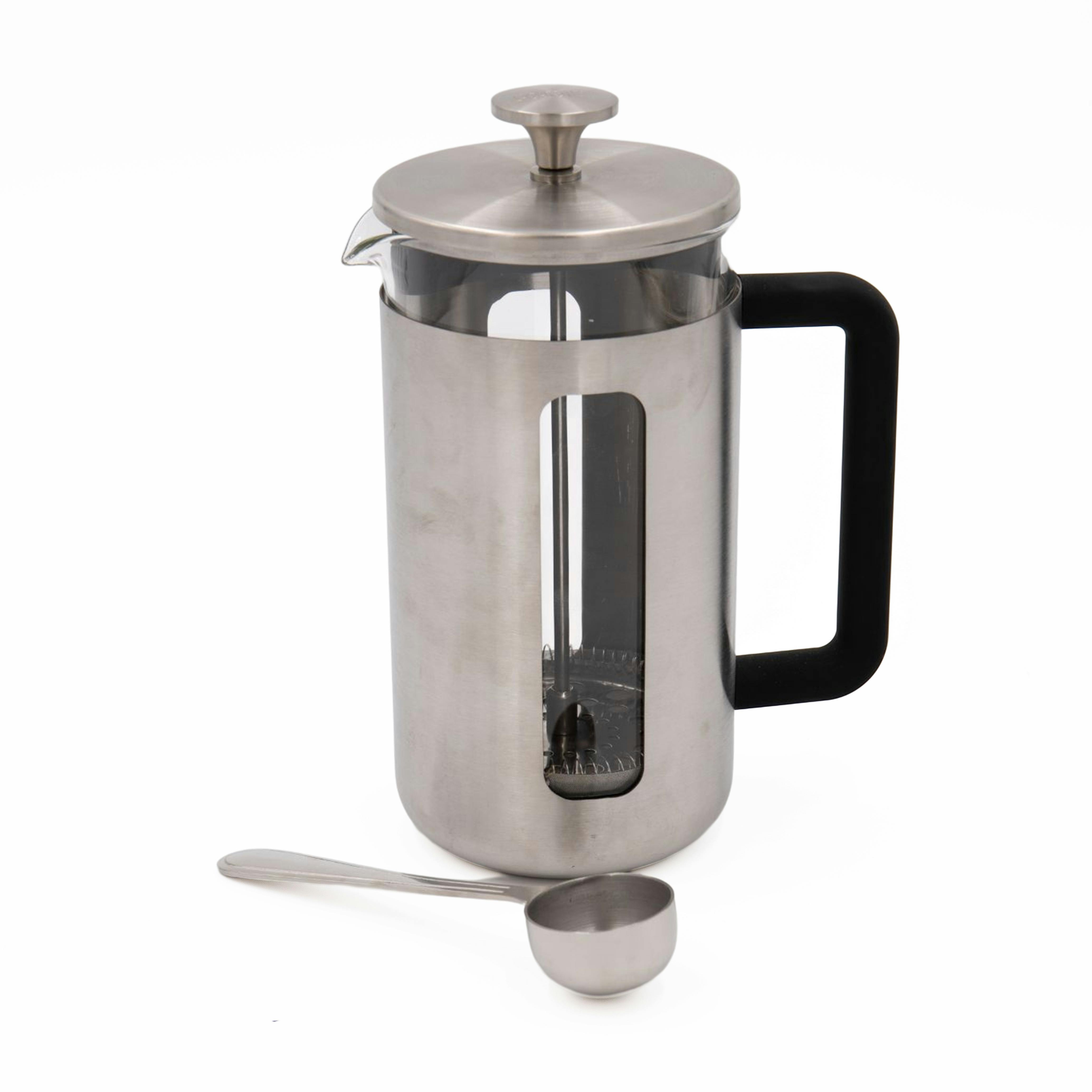 Rackhams Silver 2Pc Cafetière Set Including Pisa 8-Cup Brushed Stainless Steel Cafetière And Stainless Steel Coffee Measuring Scoop - Stainless Steel And Borosilicate Glass