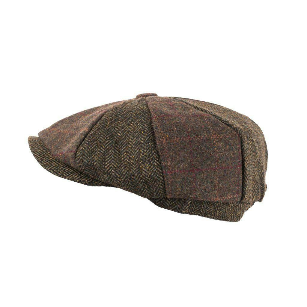 Heritage Traditions Unisex Green Tweed Patchwork Newsboy Cap - Box Check