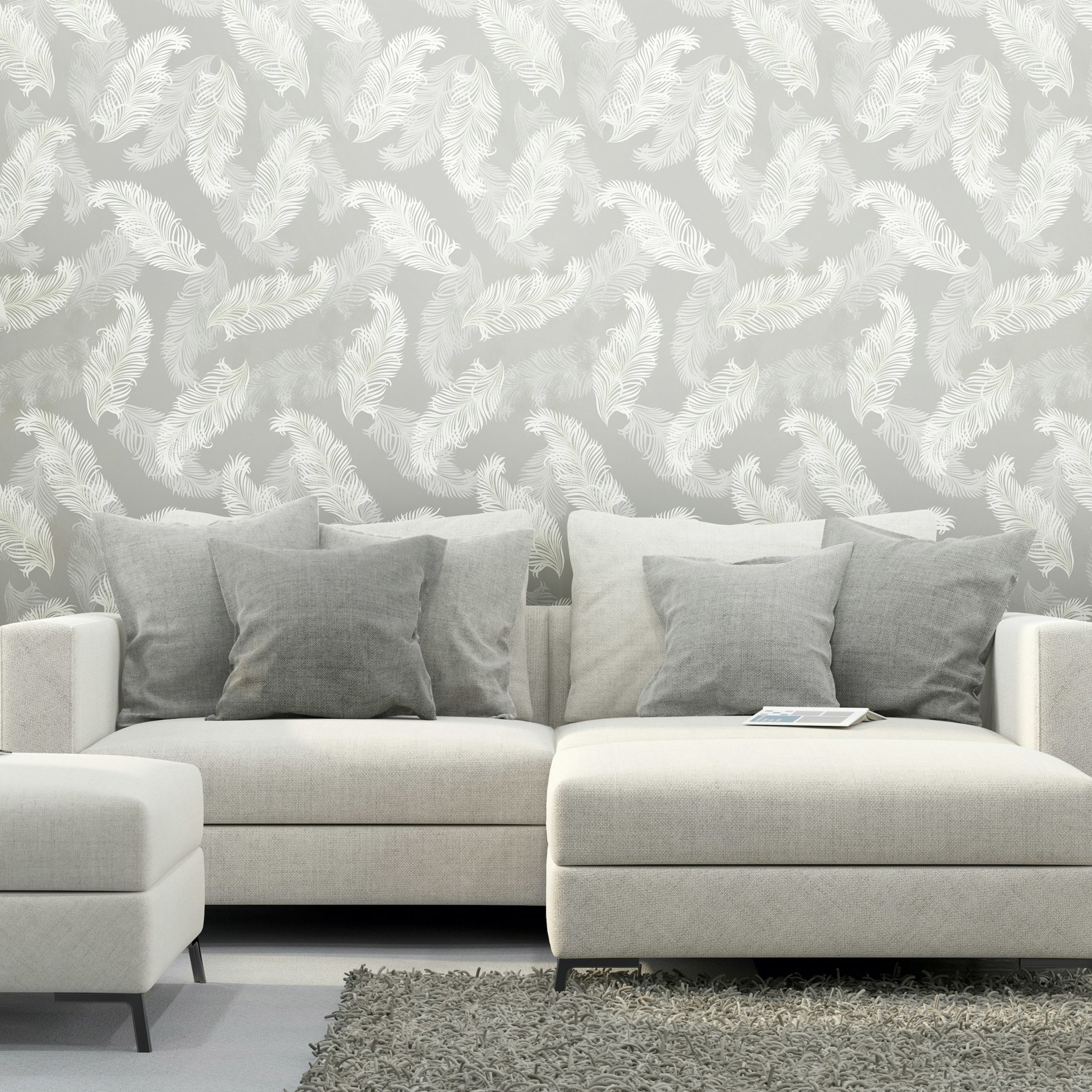 Rackhams Grey Feathers - 10M Wallpaper