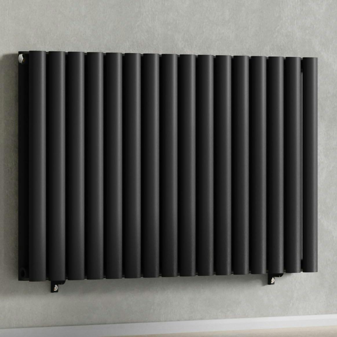 Myhomeware Black 960 X 600 Mm Modern Horizontal Column Designer Radiator Oval Double Panel Radiator Heater