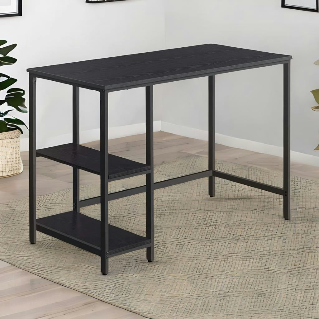 Rafaelo Mobilia Black Industrial Rustic Computer Desk With 2 Shelves