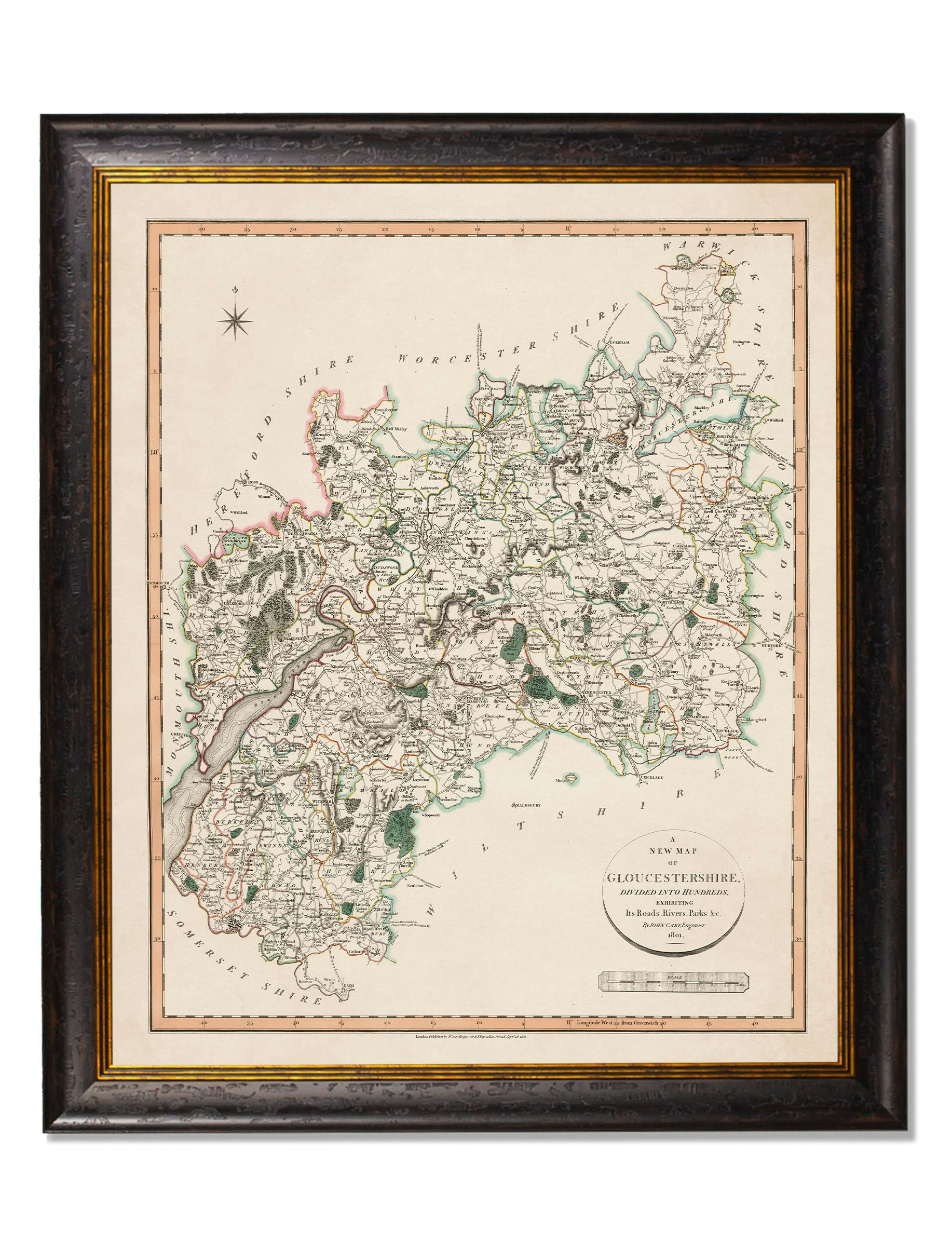 Rackhams Black C.1806 County Maps Of England - 84 X 70Cm - Gloucestershire