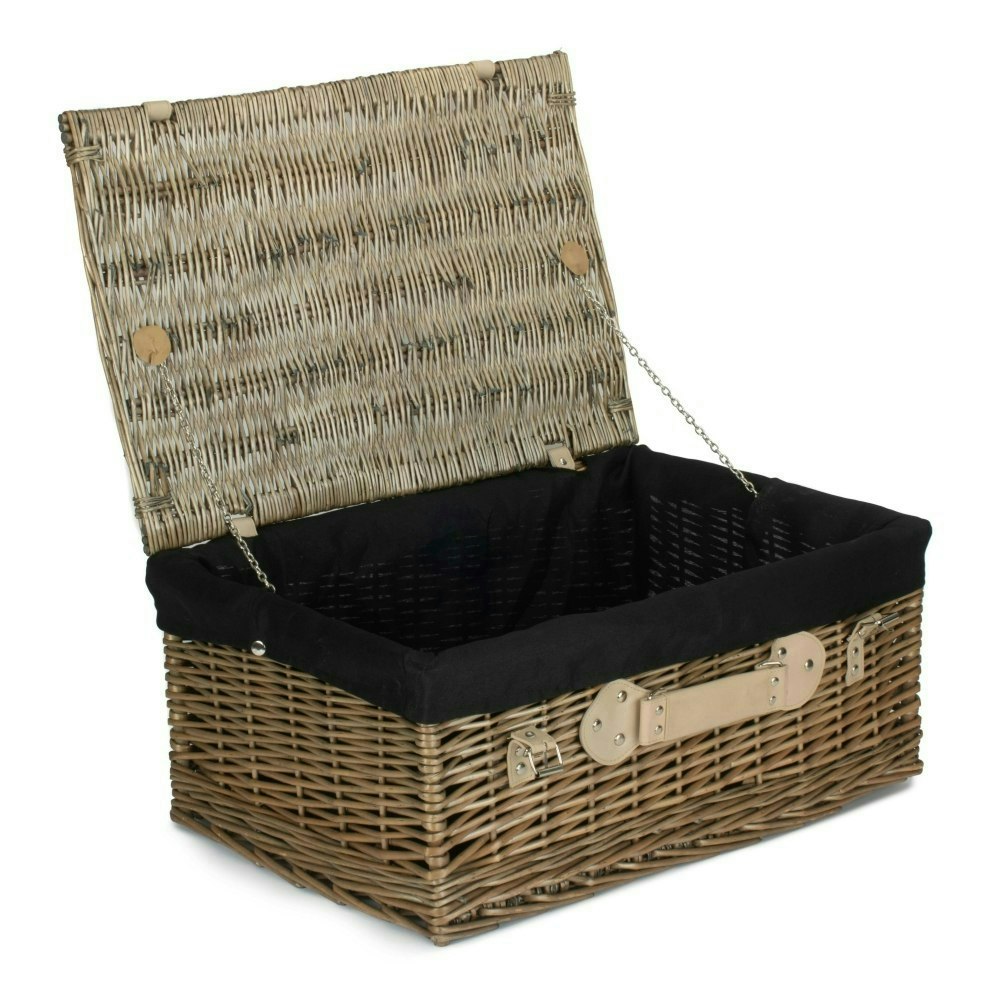 Rackhams Black 56Cm Antique Wash Willow Picnic Wicker Basket