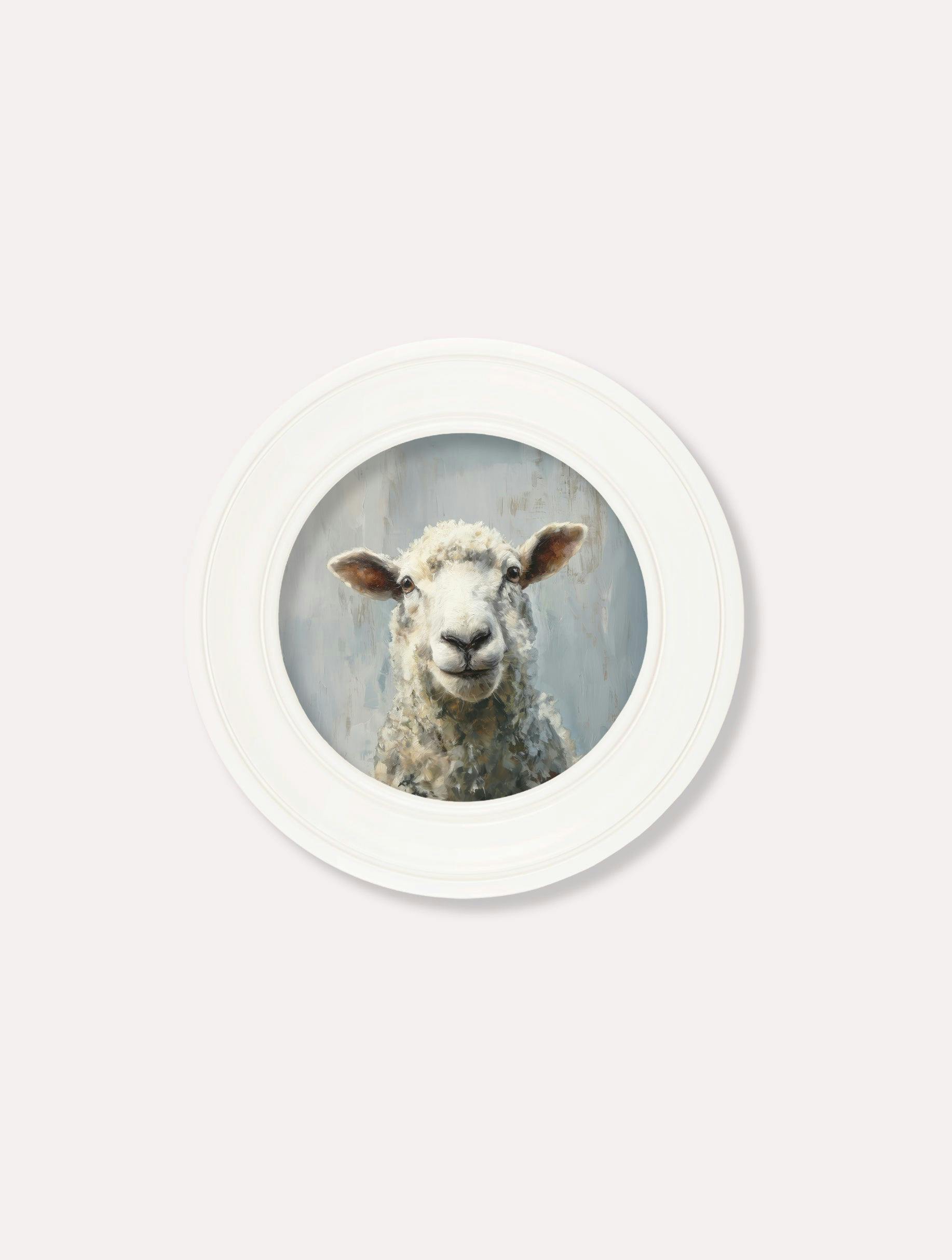 Rackhams White The Jolly Sheep - Oxford Strong Round Frame - The Jolly Sheep - 44 X 44 Cm