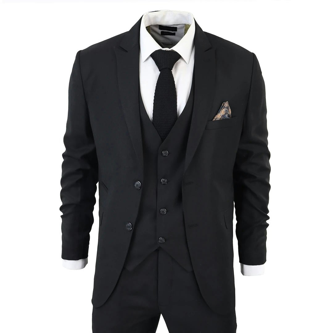 Truclothing Men's Black Im1 Classic Plain 3 Piece Suit - 46" Jacket 40" Trousers