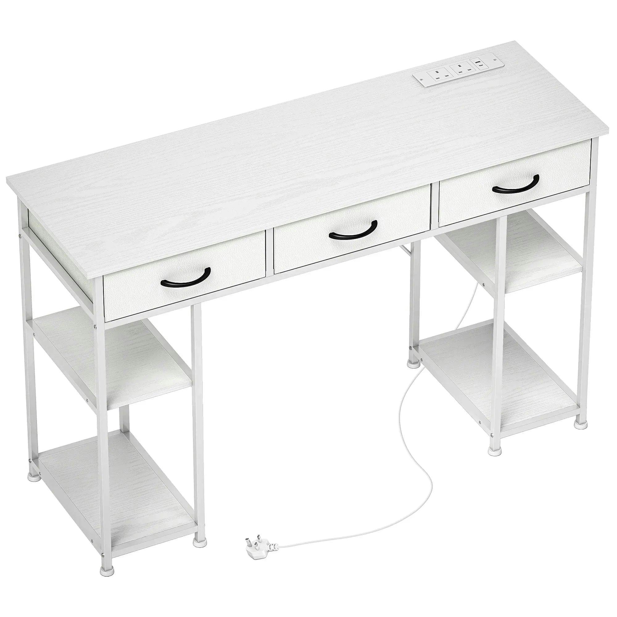 Homcom Unisex White Computer Writing Desk With Power Outlets, Drawers, Shelves, - Image 3