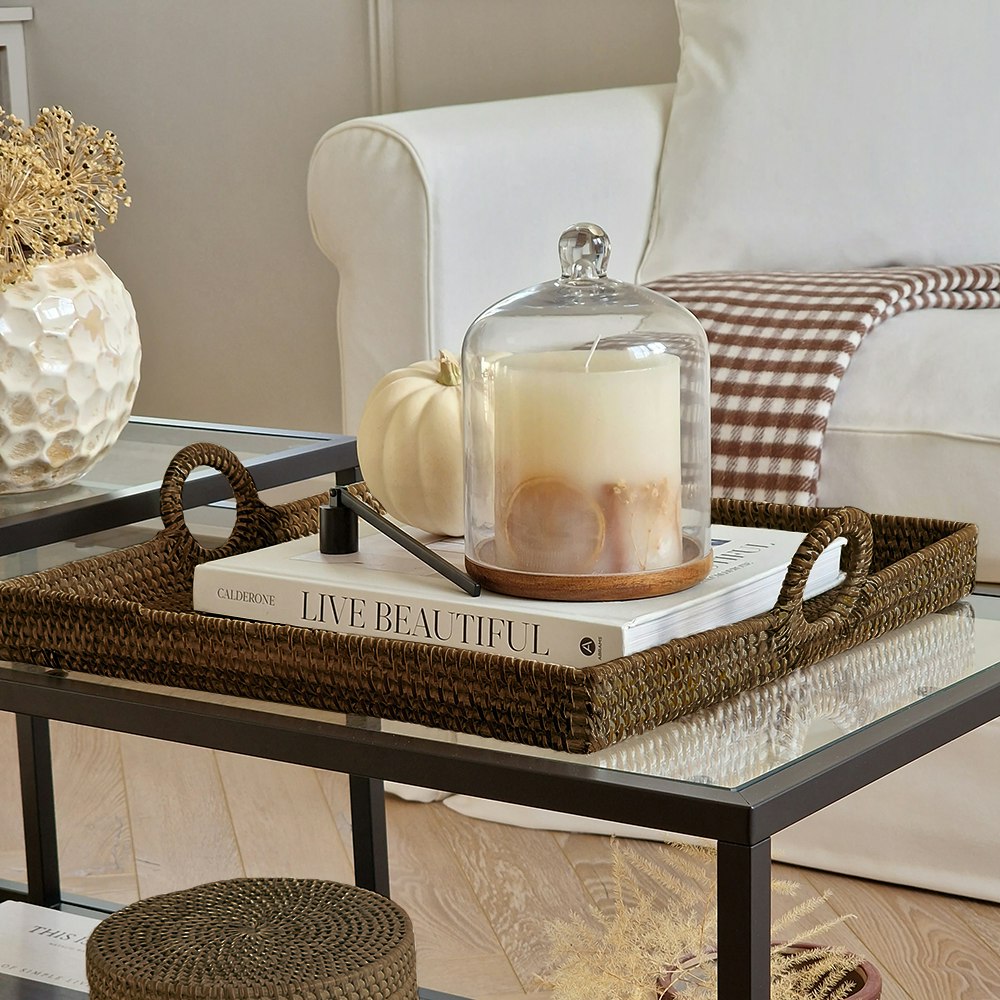 Coastal Villa Homeware Dark/Brown Decorative Serving Tray Made Of Rattan - 3 Colours