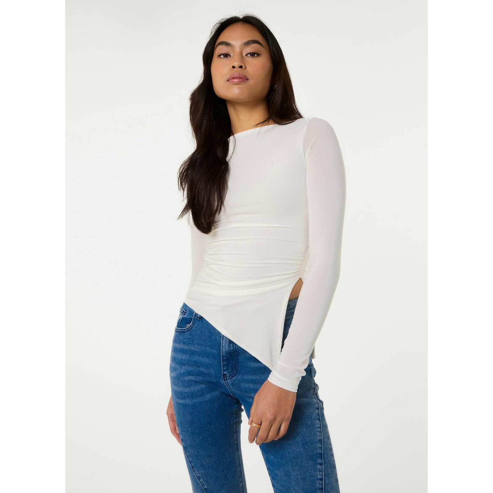 Pink Vanilla Pink/Ivory Vanilla Long Sleeve Asymmetric Top - M