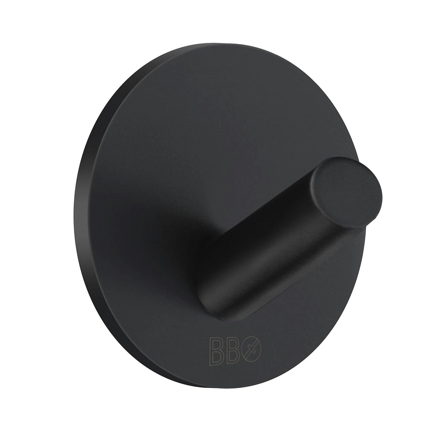 Rackhams Black Stainless Steel Single Towel Hook (30 X 30Mm) Self Adhesive Bathroom Wall Mounted