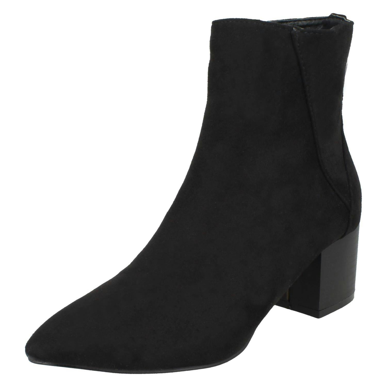 Spot On Women's Black Block Heel Ankle Boot F51139 - Microfibre - Uk 3