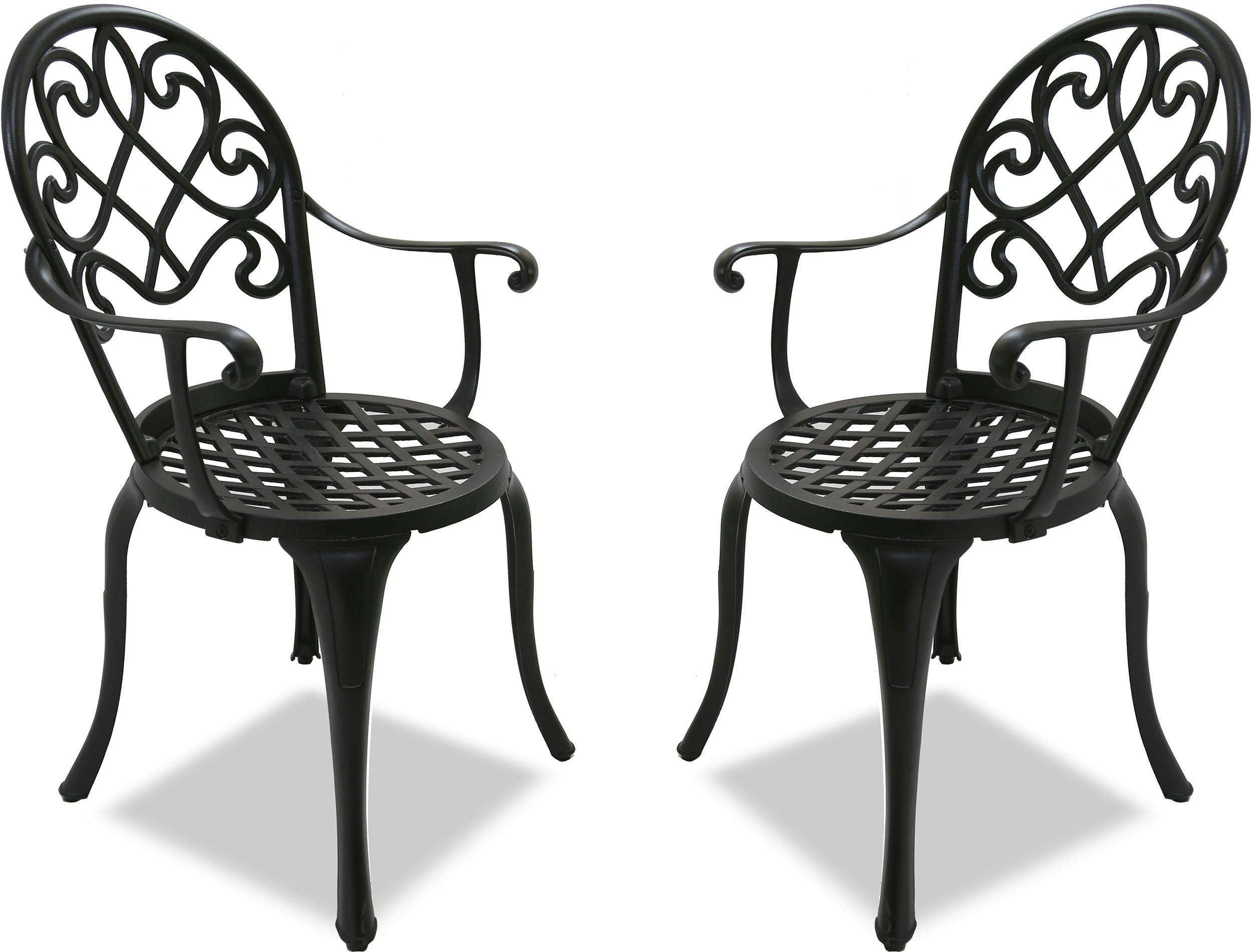 Rackhams Black Prego 2-Large Garden And Patio Bistro Chairs With Armrests In Cast Aluminium - Assembled
