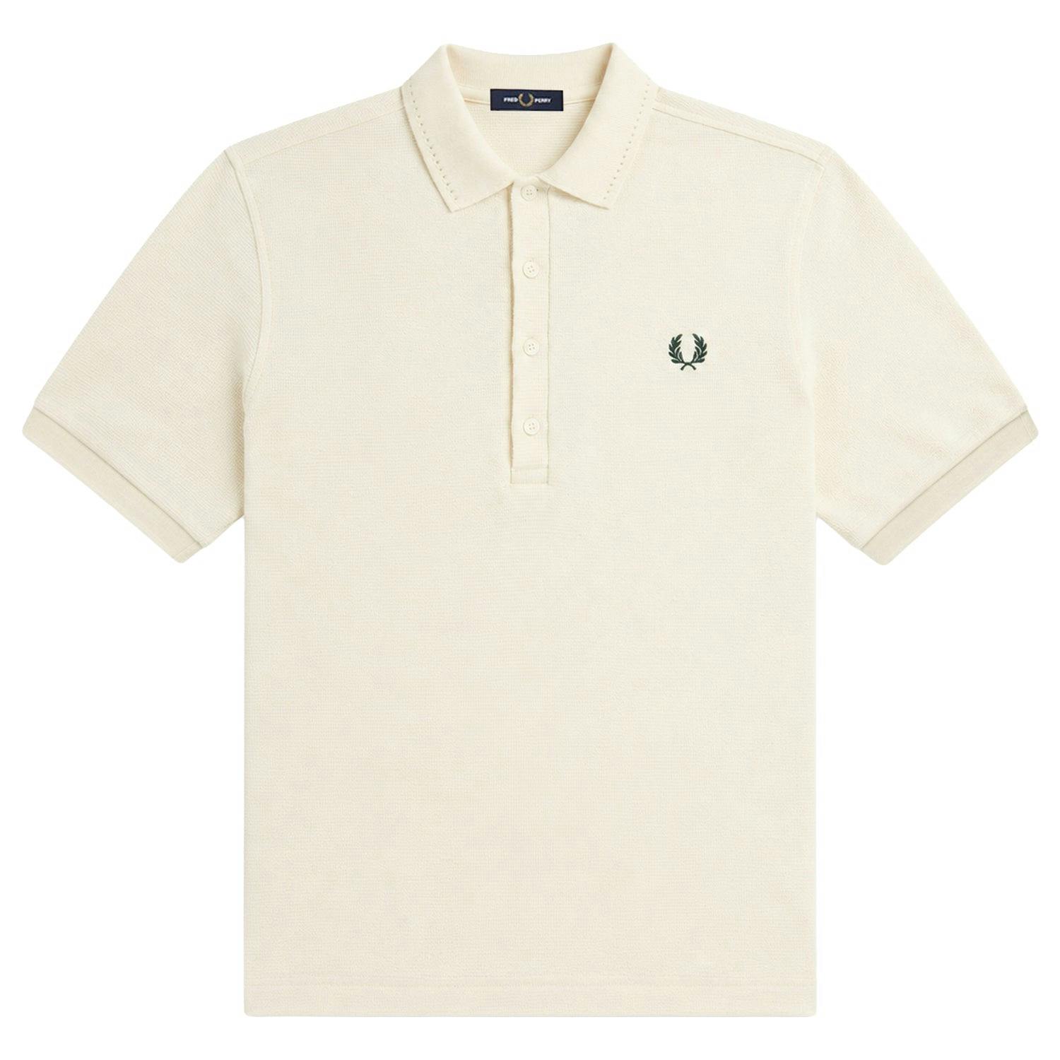 Fred Perry Unisex Cream Jacquard Polo Shirt - Size Medium - Image 2