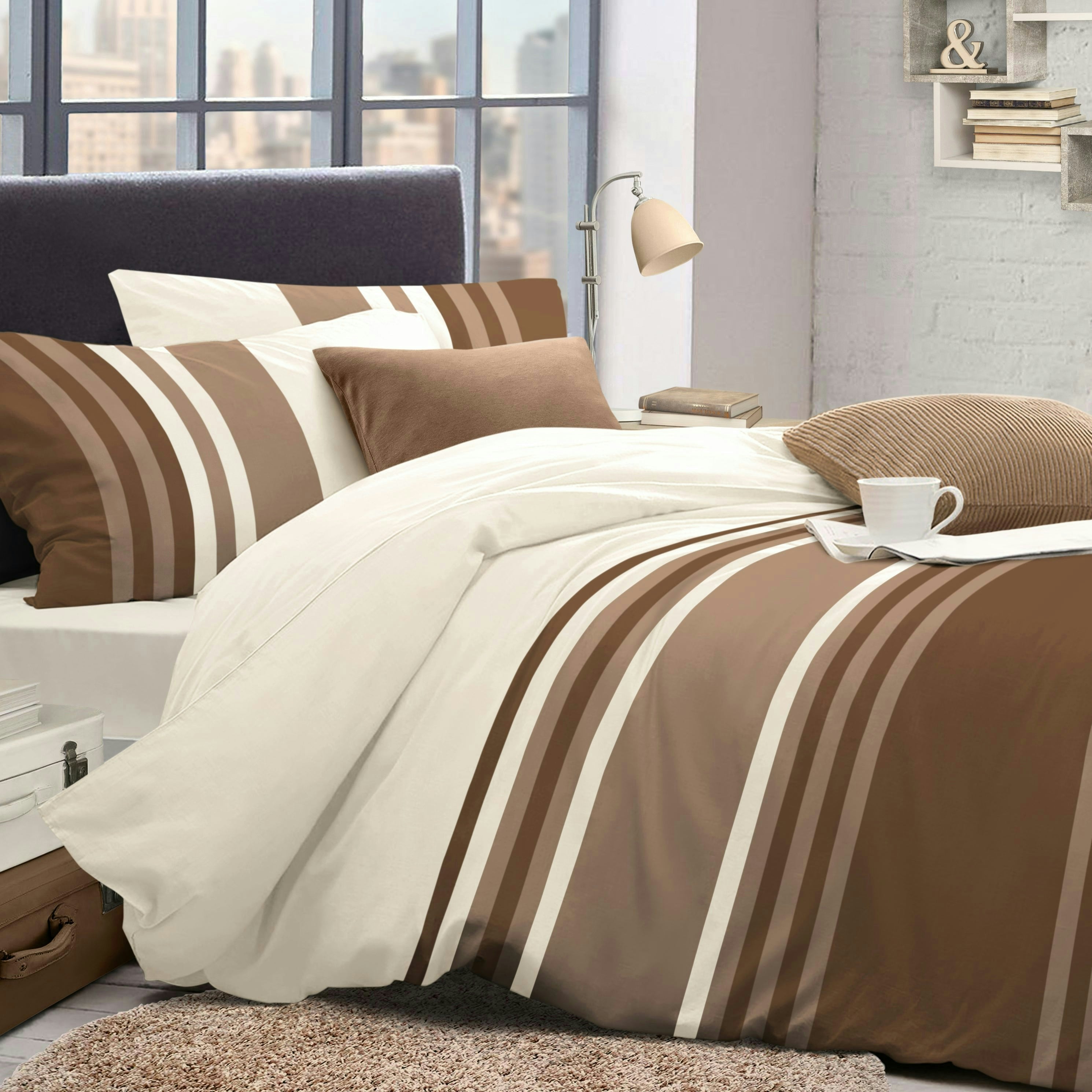 Velosso Brown Tonal Printed Cotton Blend Duvet Cover And Pillowcase Set - Single