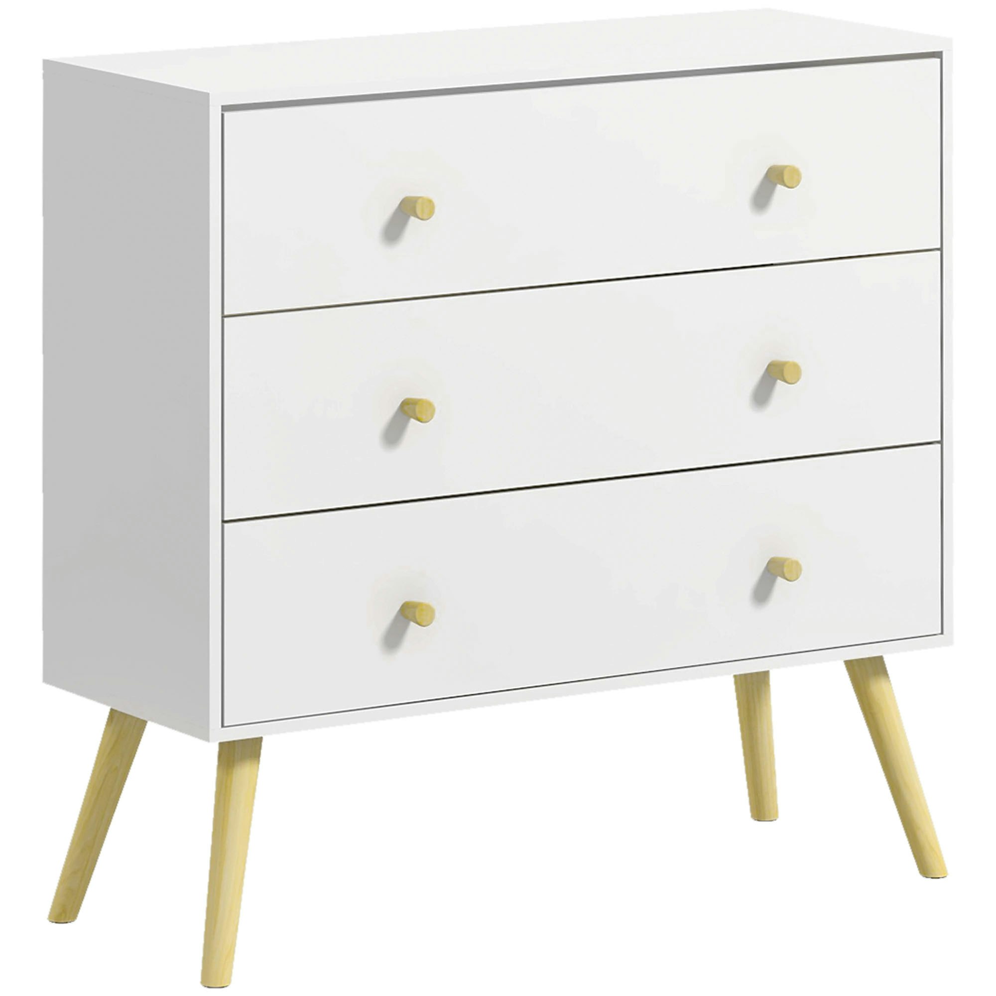 Rackhams White Chest Of Drawers, 3 Drawer Unit Storage Cabinet Bedroom Living Room - 3 80Cm X 30Cm X 80Cm