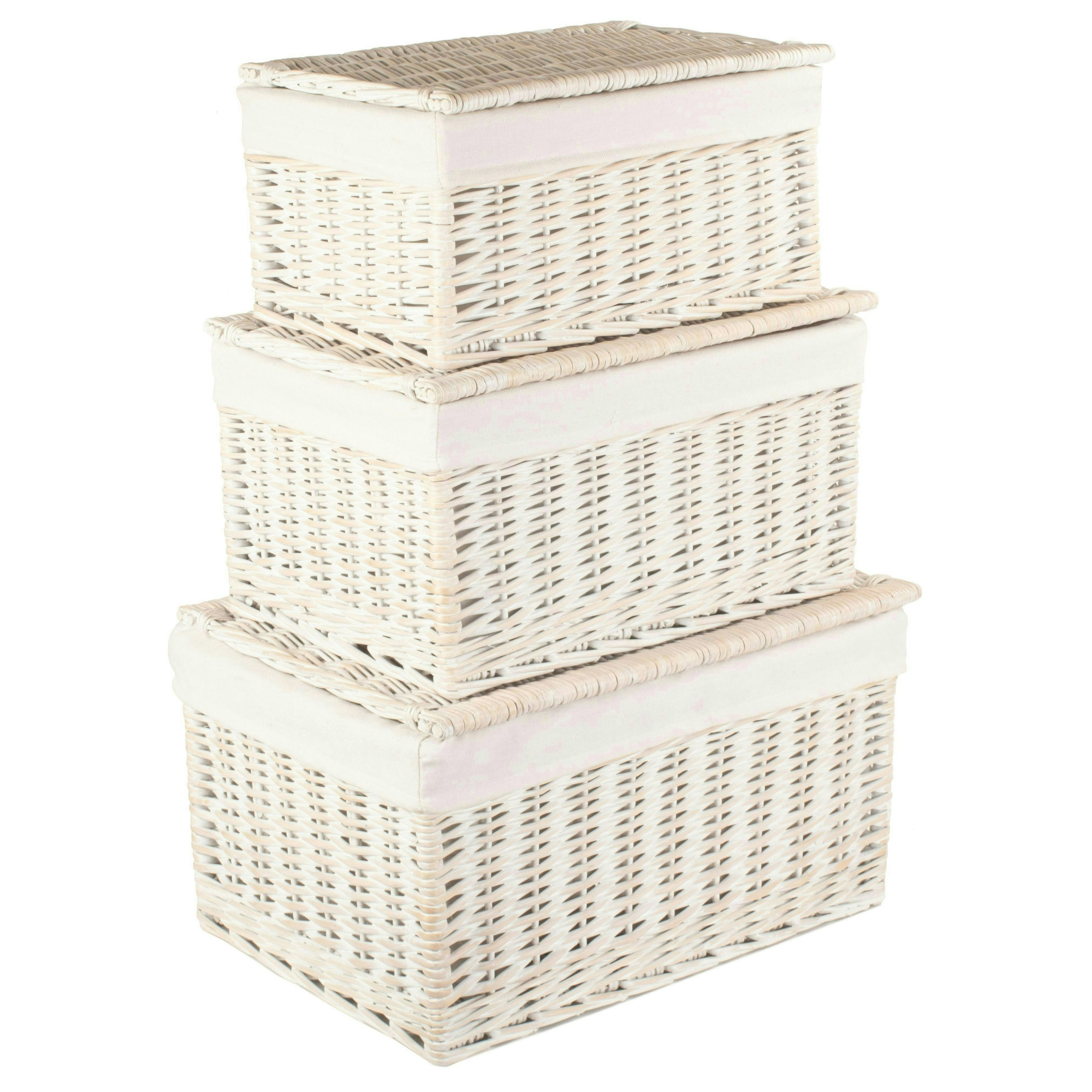Red Hamper Red/White Hamper Whitewash Steamed Cotton Lined Wicker Storage Basket - Wicker - Size 3