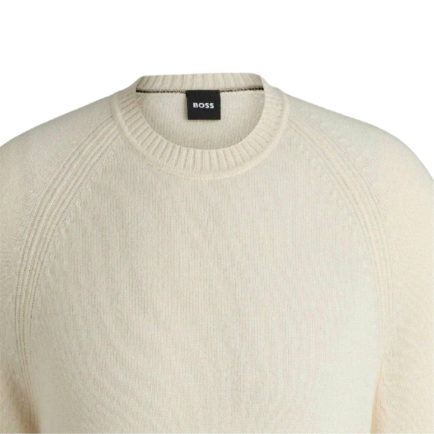 Boss Men's White Emalvo Knitted Raglan Jumper - Xl - 100% Mixed