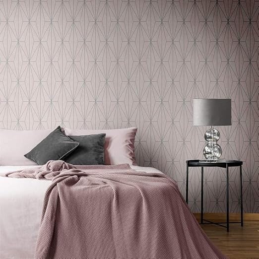 B&Q - Pink Geometric Shimmer Effect Embossed Wallpaper - Image 5