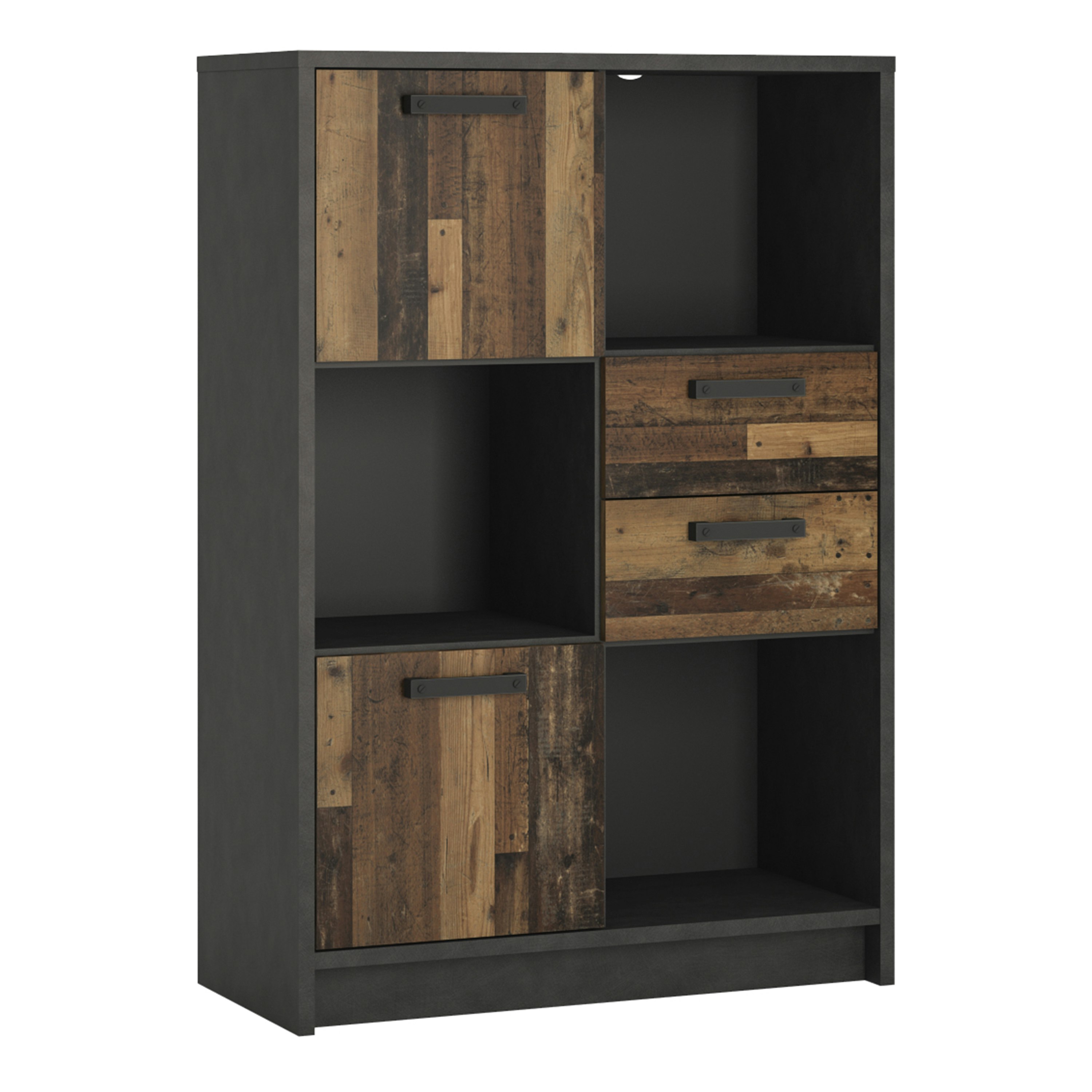 Furniture To Go Dark/Grey Brooklyn Low Bookcase With 2 Doors And 2 Drawers In Walnut And Matera - Walnut And Matera - Wood - 1