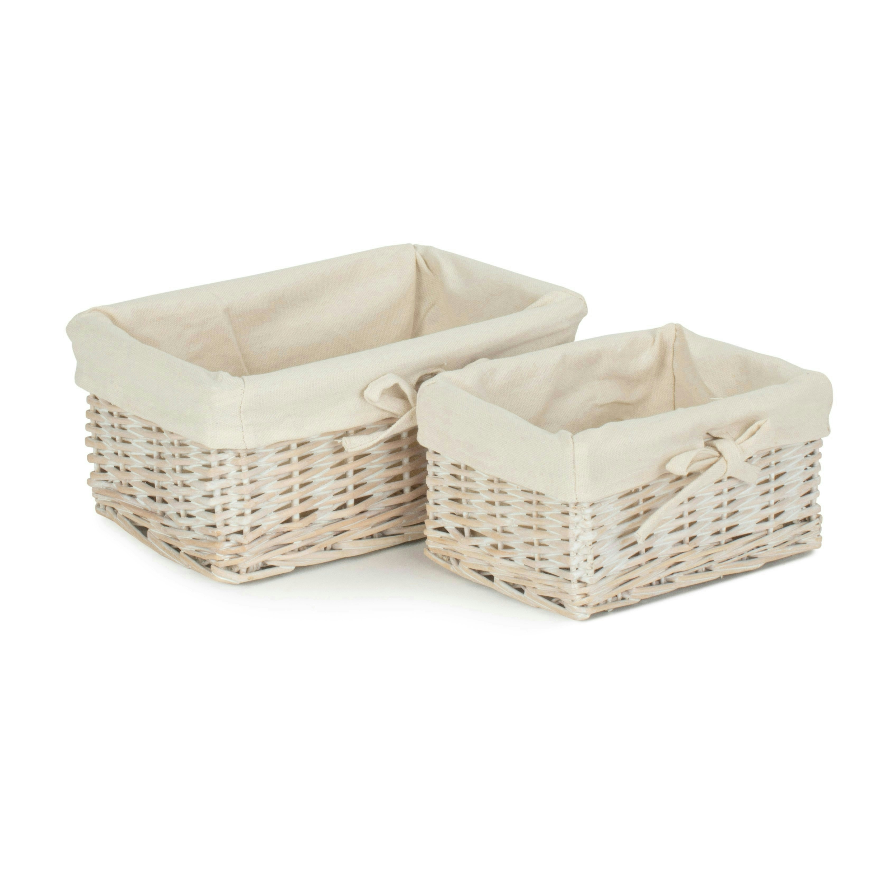 Red Hamper Red/White Hamper Set Of 2 Wash Finish Cotton Lined Willow Basket