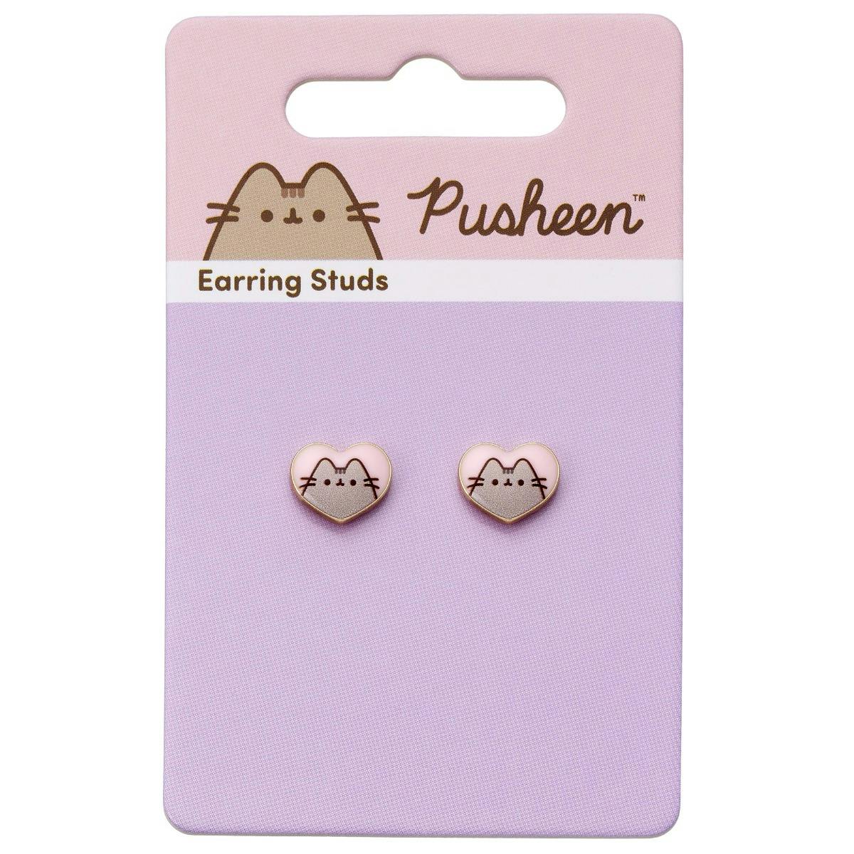 The Carat Shop Pink/Gold Pusheen The Cat Enamel And Heart Stud Earrings
