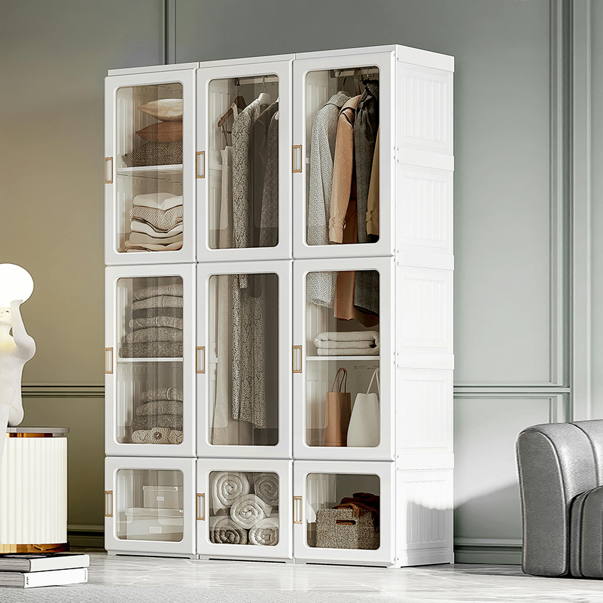 Rackhams White Portable Wardrobe, Clothes Organiser With Hanging Rods,