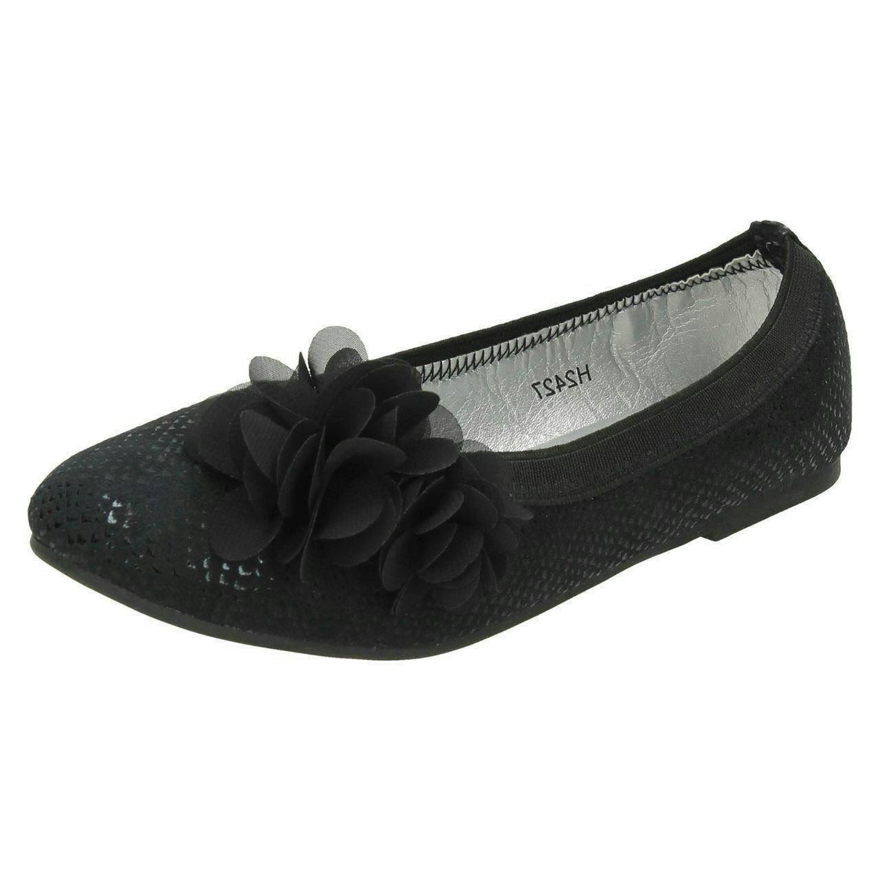 Spot On Girls Black Flat Slip On Ballerina - Uk 13 Child