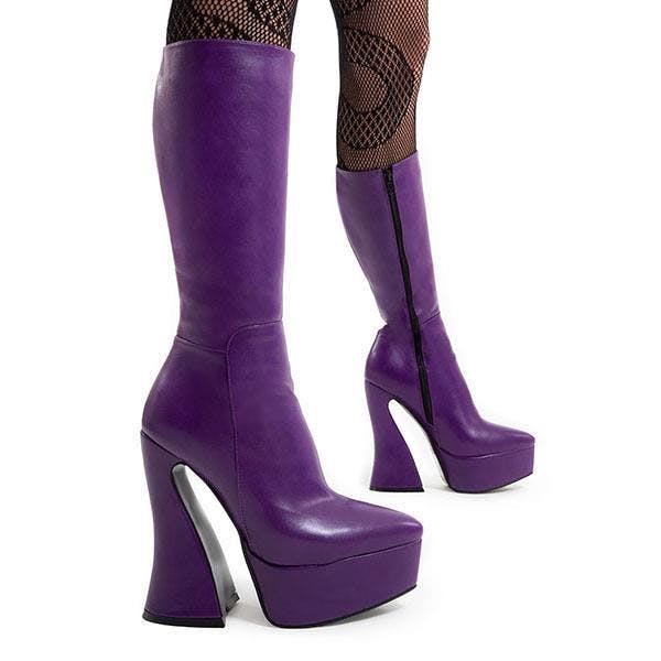 Lamoda Women's Purple Sketchy Pu Chunky Platform Calf High Boots Square Toe Uk 8 - Uk8