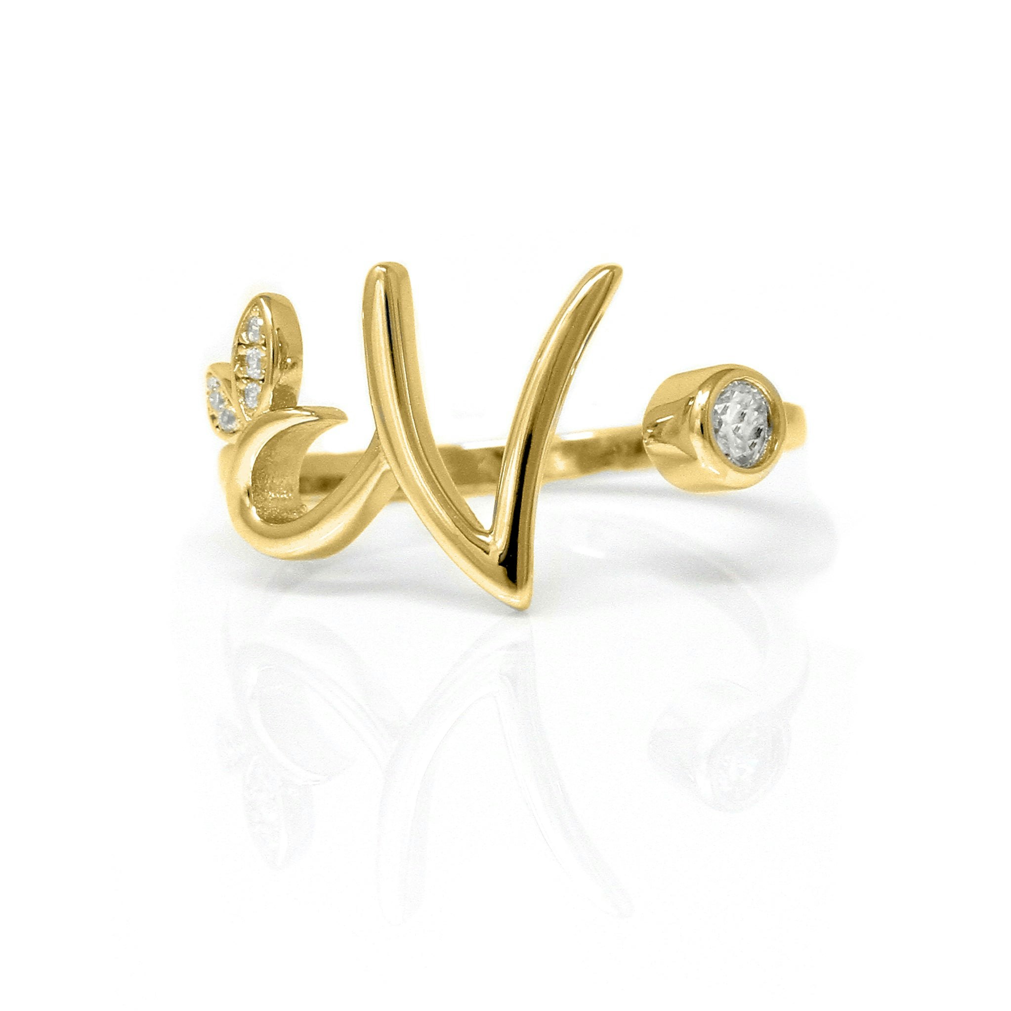 Say It With Yellow/Gold Adjustable Winged Initial Ring - Plated - N