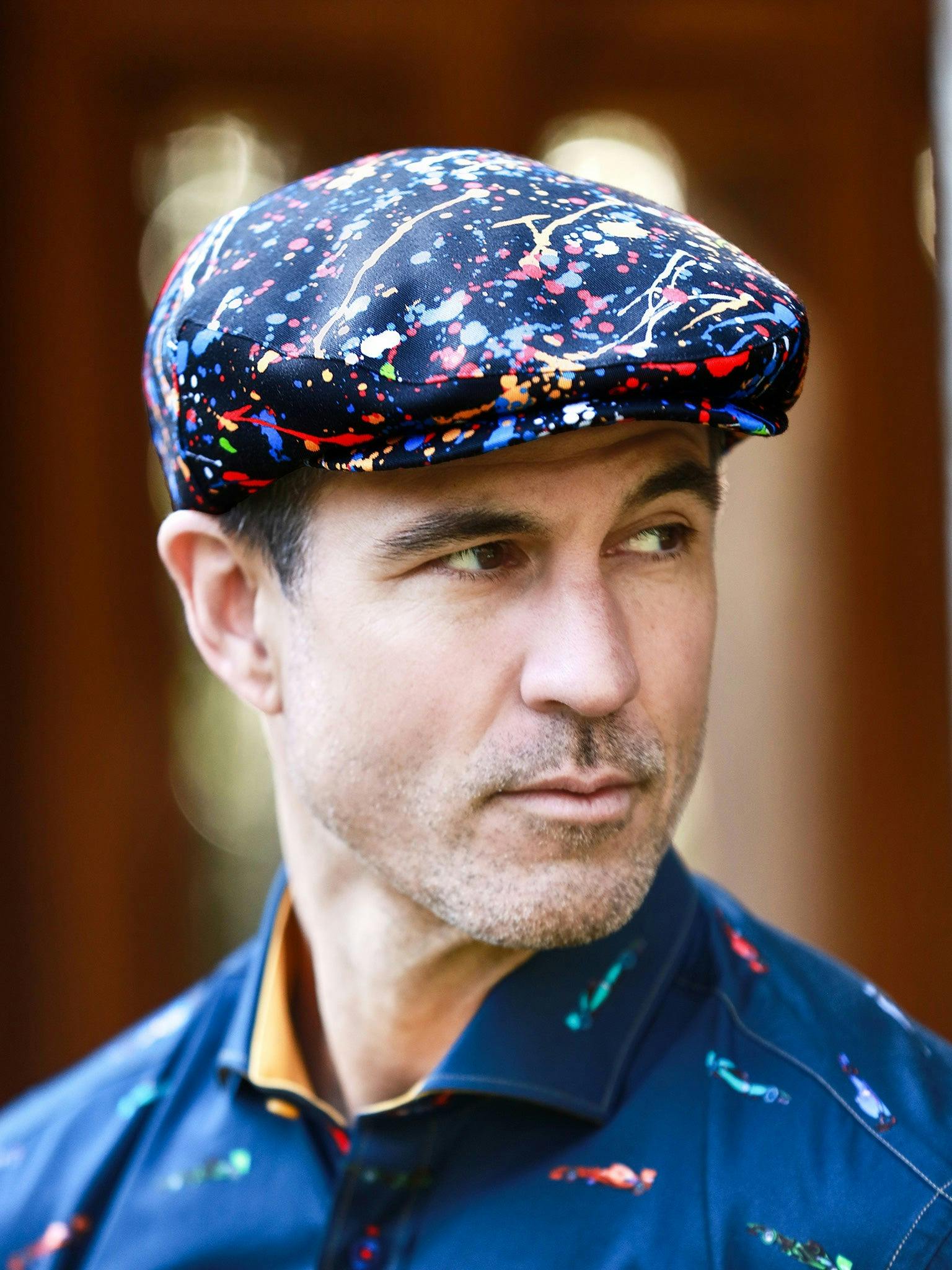 Claudio Lugli Men's Black Paint Splash Printed Flat Cap - Image 2