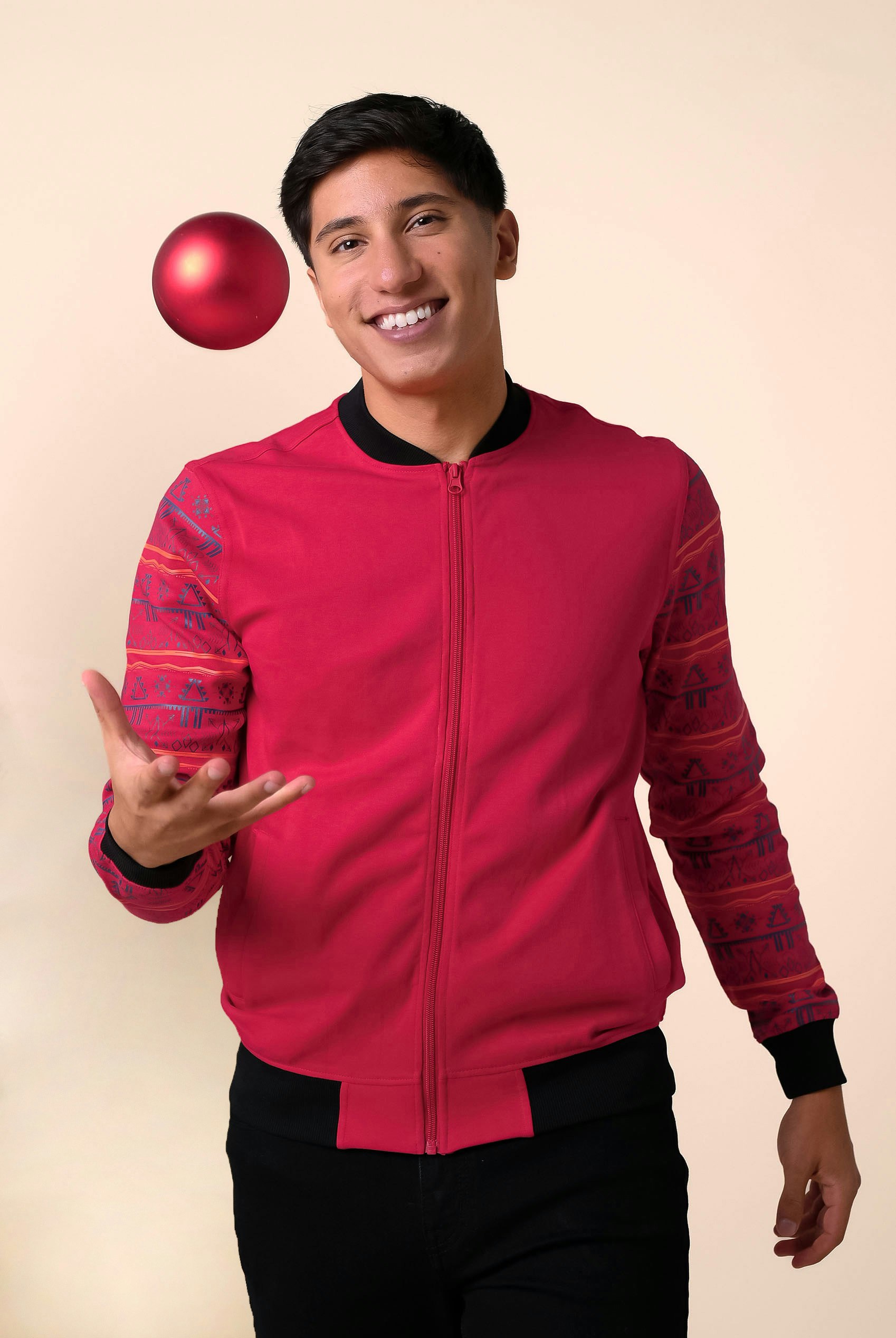 Enorsia Men's Red Zip Through Bomber Jacket - L - 100% Cotton