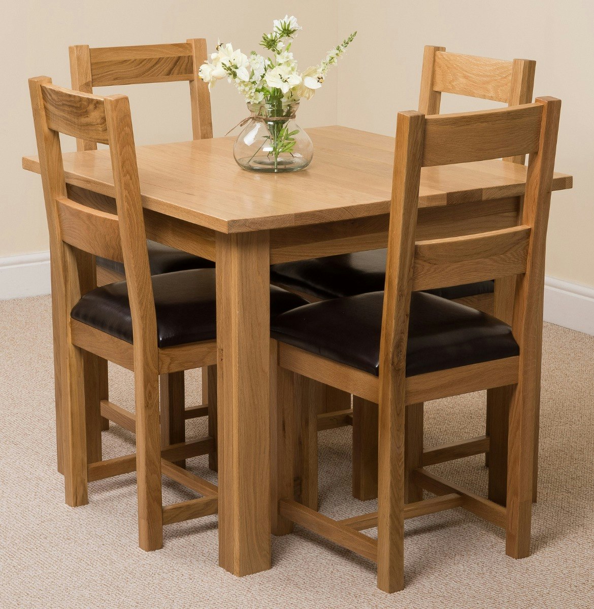 That's Furniture Oslo 90 X 90Cm Small Square Oak Dining Set With 4 Lincoln Oak Chairs - 1 - Natural Oak - 4 Chairs