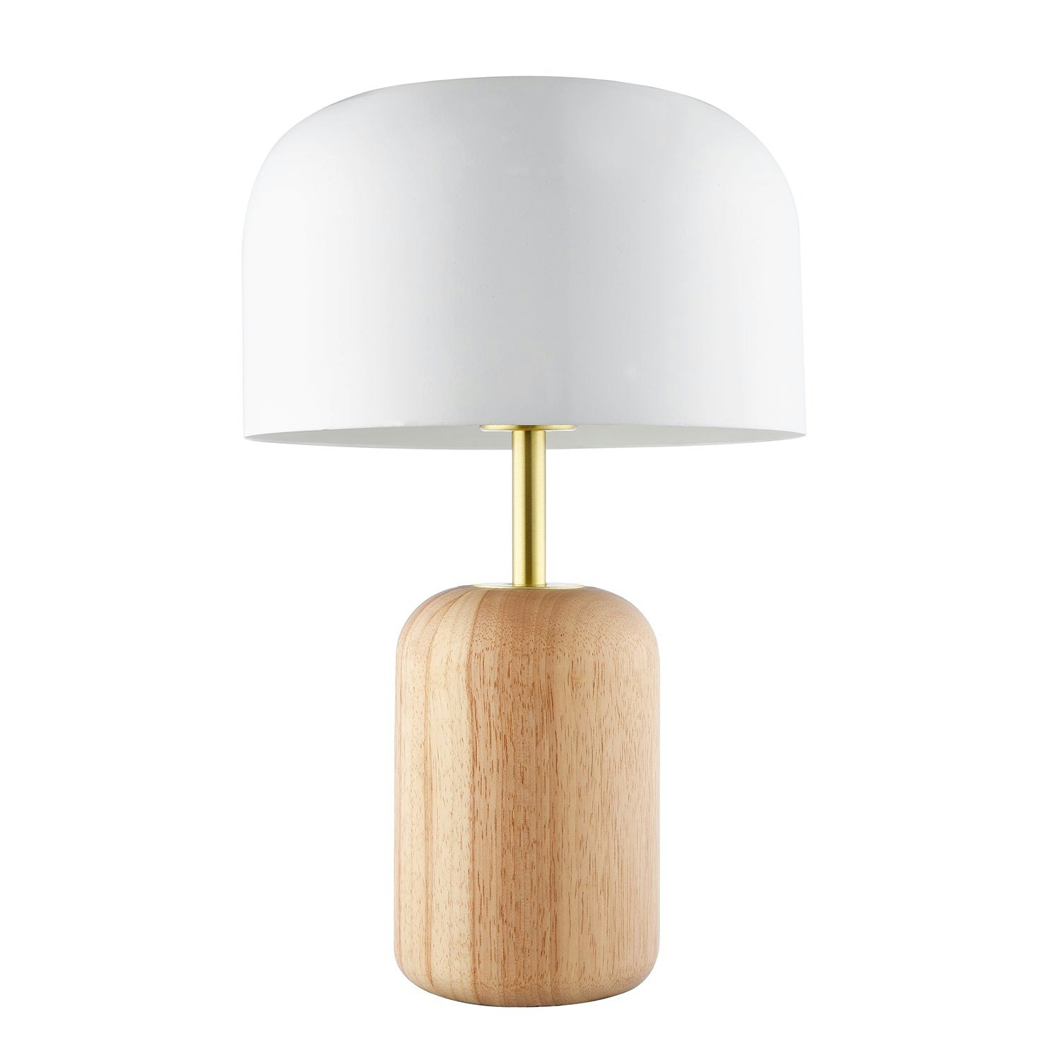 Happy Homewares White Modern Designer Wooden Table Lamp With Gloss Domed Metal Shade