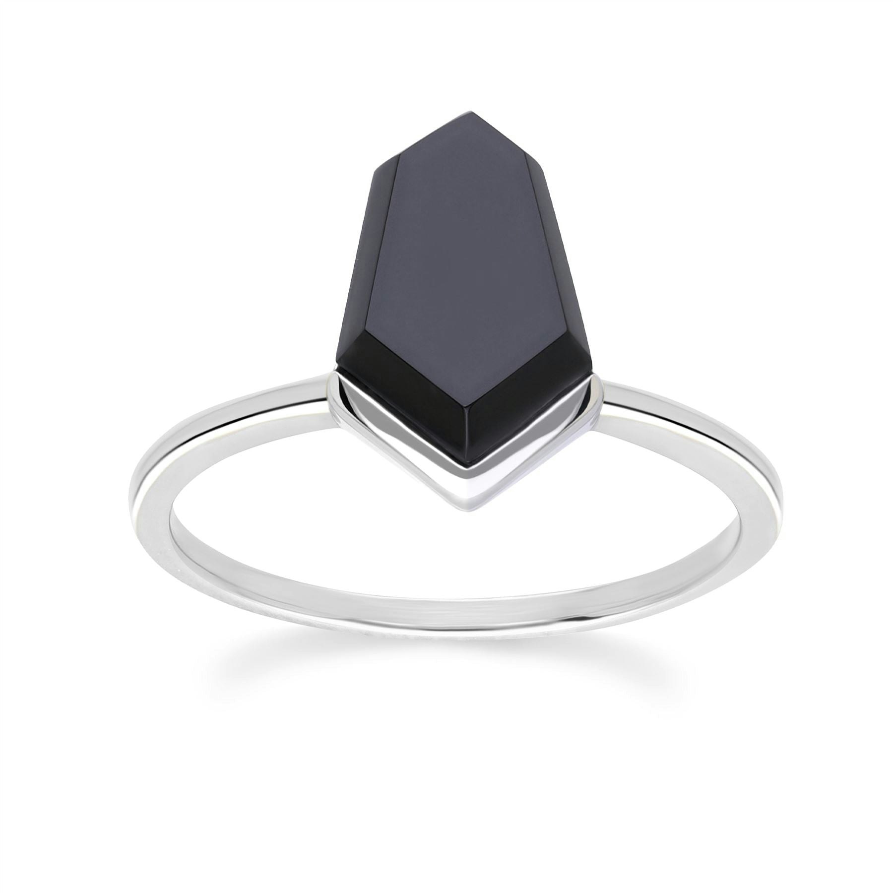 Gemondo Black/Onyx/Silver Grand Deco Hexagon Necktie Ring In Sterling - P