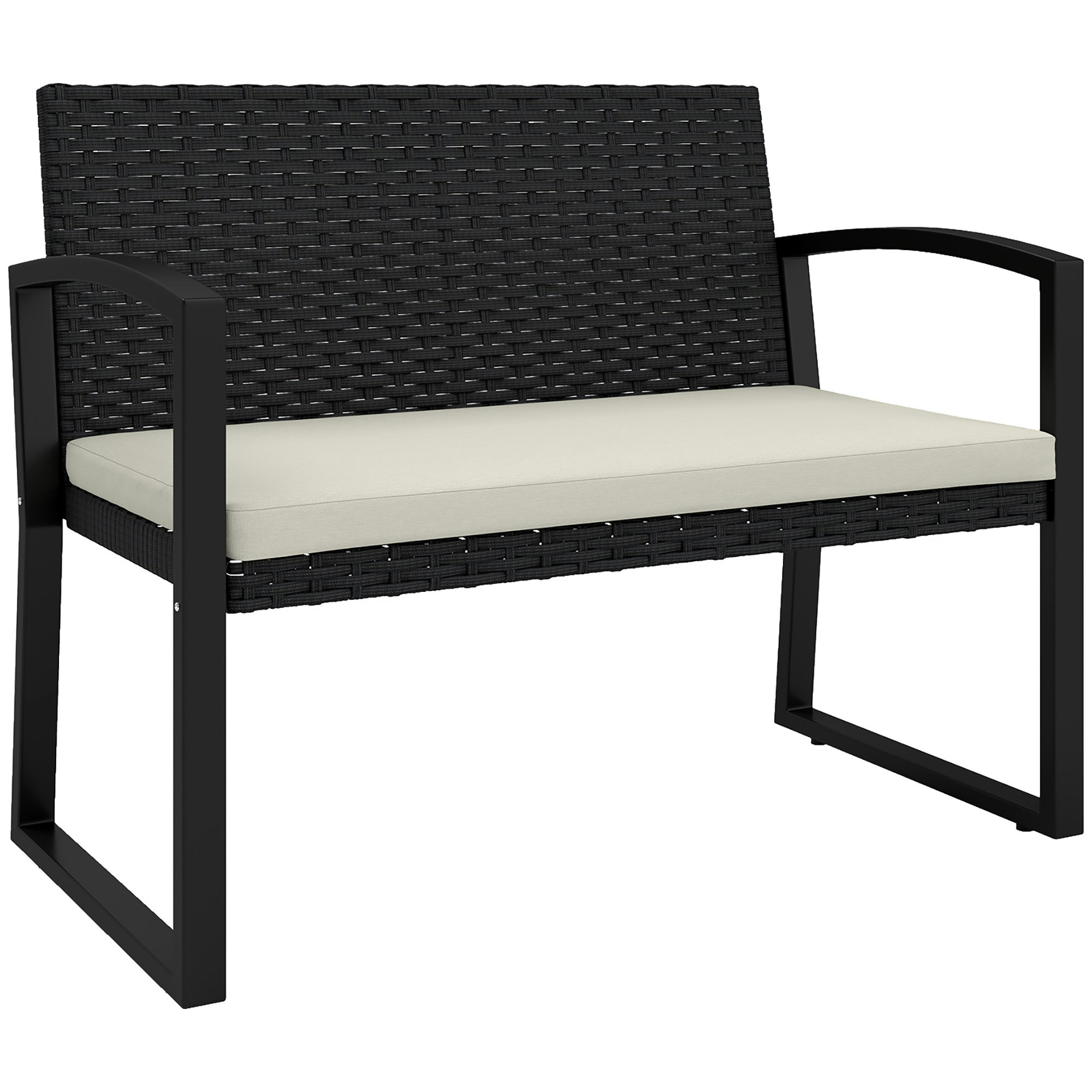 Rackhams Black 2 Seater Rattan Garden Bench With Cushion, Steel Frame, - Galvanised Steel, Pe Rattan - Size 103