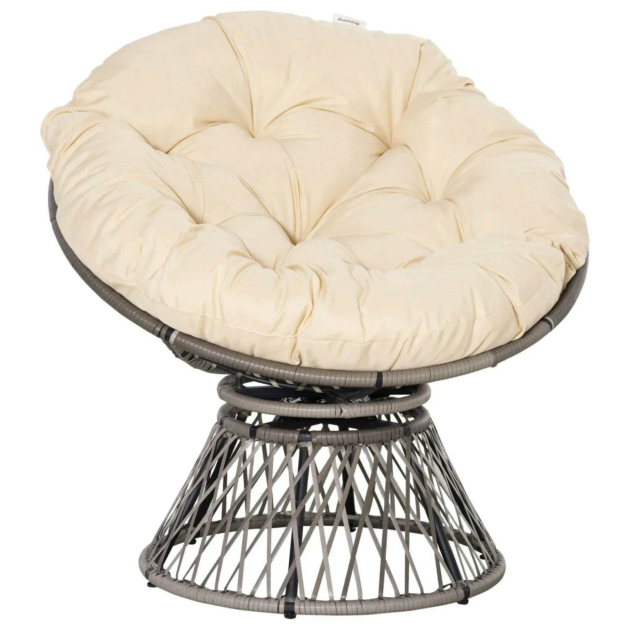 Outsunny Black 360° Swivel Rattan Papasan Moon Bowl Chair Round Outdoor W/ Padded - Image 5