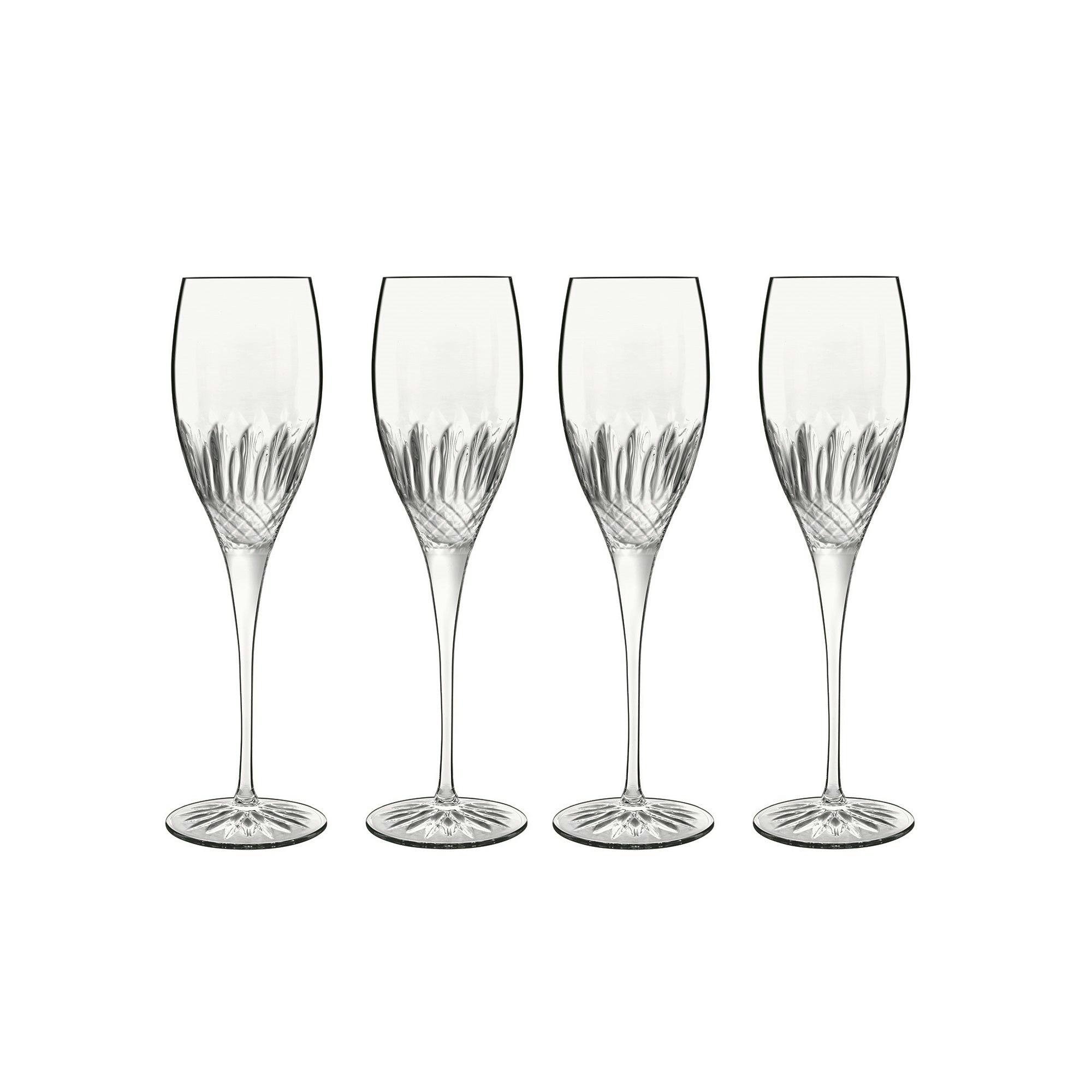 Rackhams : Diamante Champagne/Prosecco Flute Glasses 220Ml - 4 Pack - 4 Piece Set - Crystal