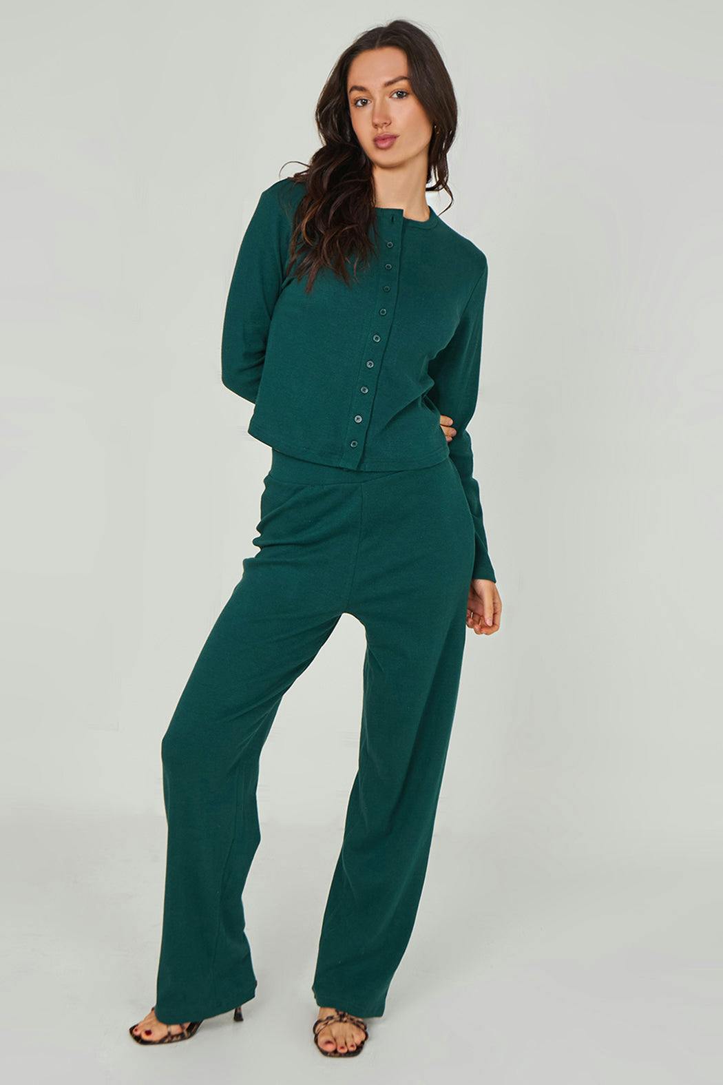 Urban Bliss Green Ribbed Wide Leg Trouser - 10