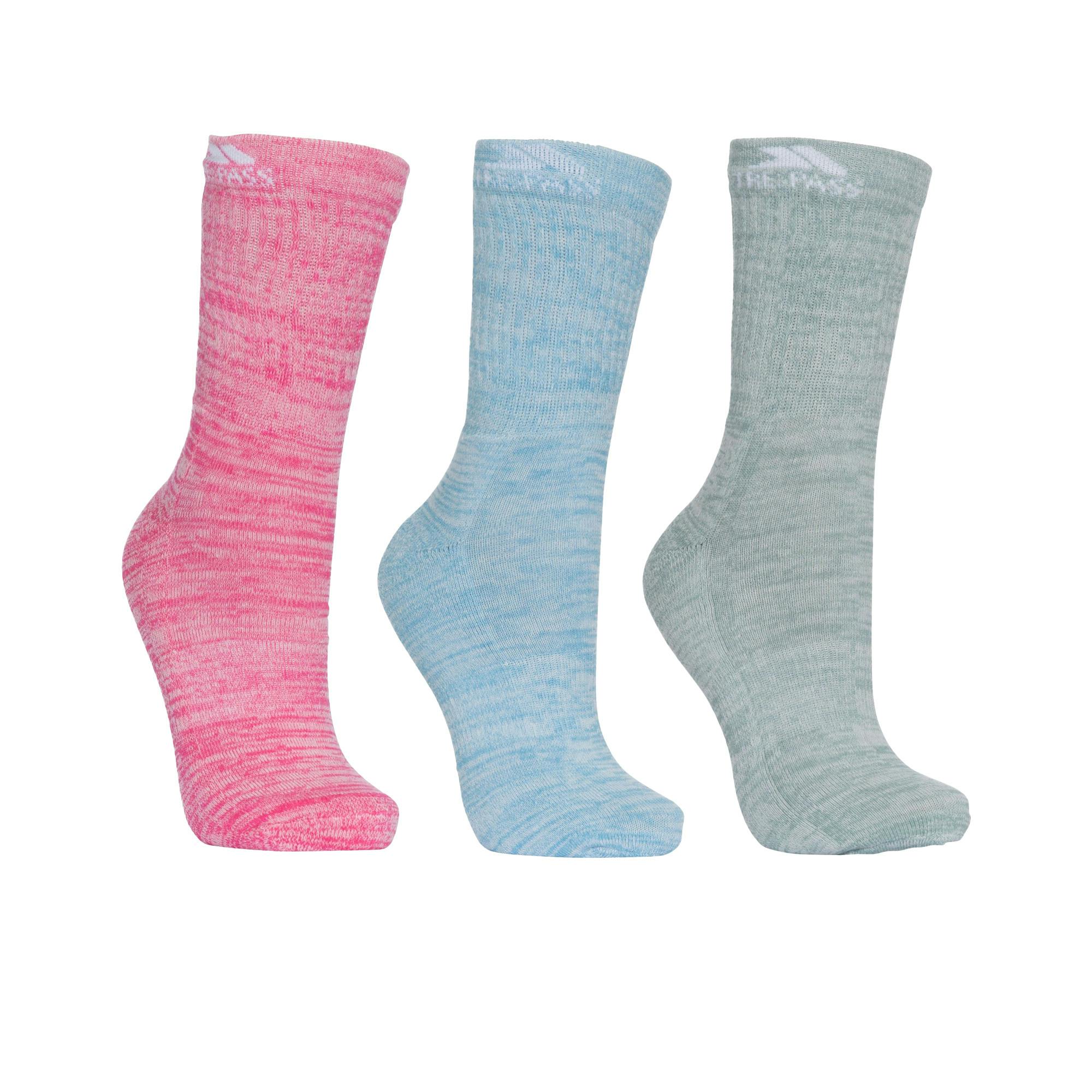 Trespass Women's Blue / Helvellyn Trekking Socks (Pack Of 3) - Rose Melange/ Melange/Sage Melange - 6-9 Uk - Rose Melange/ Melange/Sage Melange - 40% Cotton/40% Polyester/15% Polyamide/5% Elastane