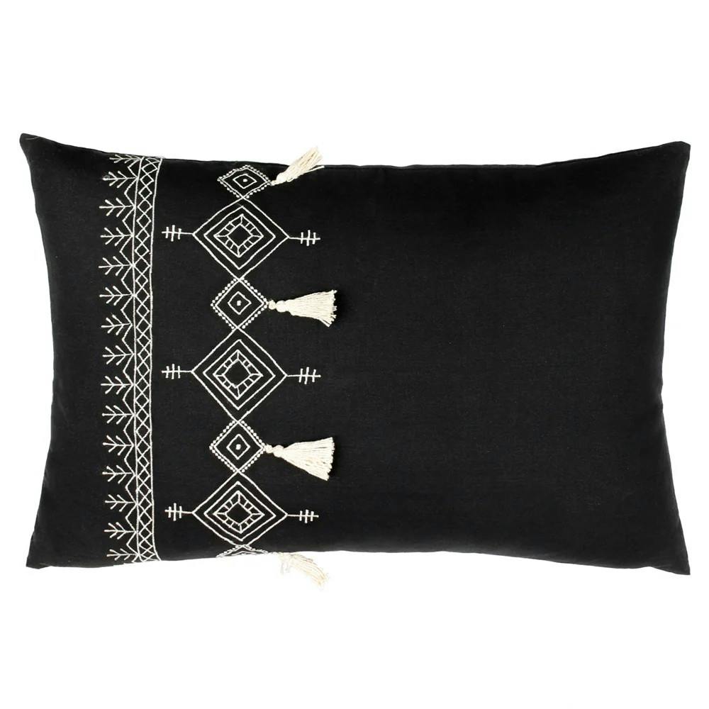 Furn Black Pritta Tassel Cushion Cover - 40Cm X 60Cm - 100% Cotton