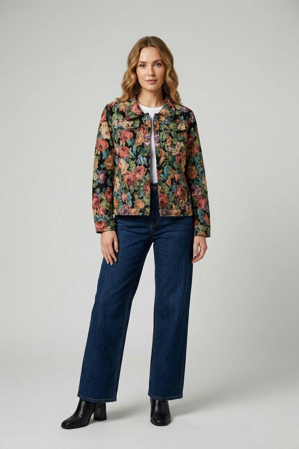 Izabel London Green Floral Tapestry Texture Jacket - 8