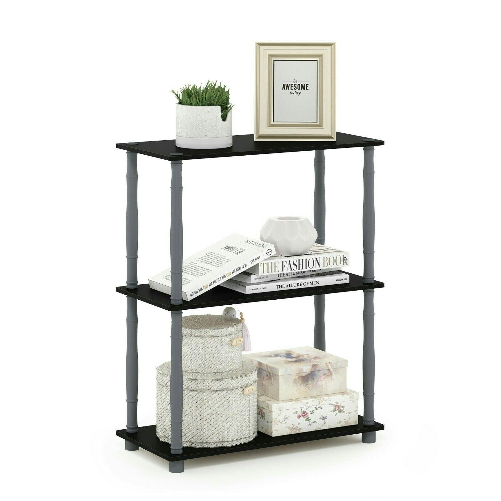 Rackhams Black/Grey Turn-N-Tube 3-Tier Compact Multipurpose Shelf Display Rack With Classic Tube, Perfect For Organized Storage And Display
