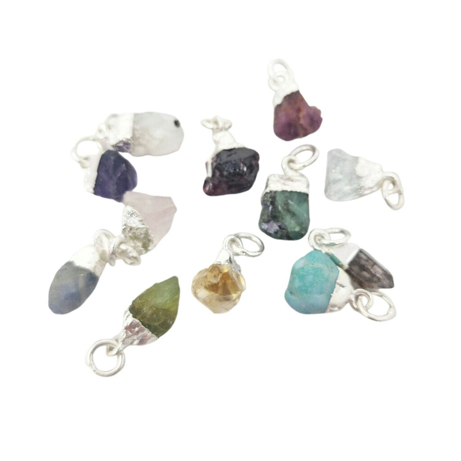 Harfi Silver 925 Sterling Raw Birthstone Pendant Charms - Garnet - January - Garnet - January