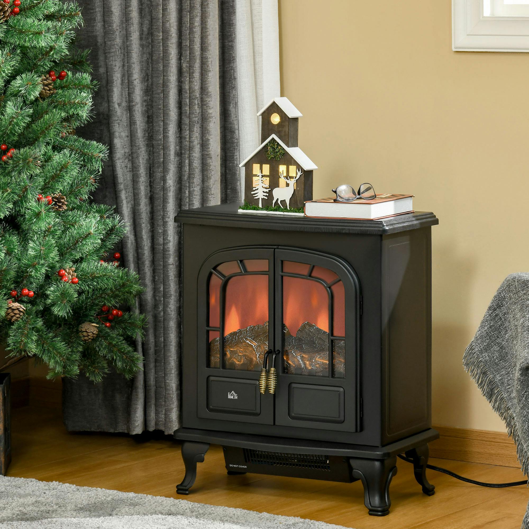 Etna HOMCOM 2kW Freestanding Electric Fireplace Stove - Black - LED Flame Effect - Image 4