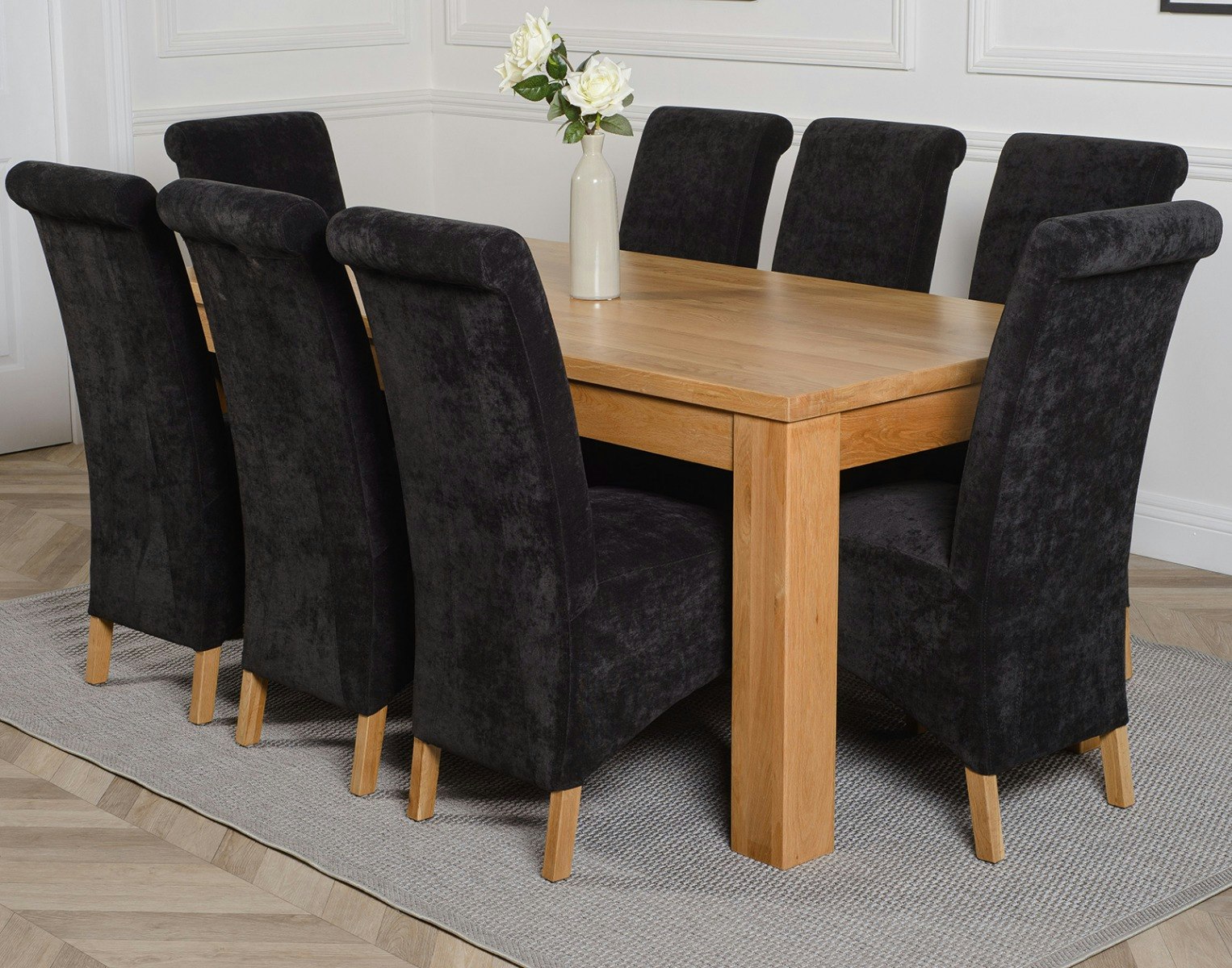 That's Furniture Black Dakota Large Oak Dining Table With Montana Fabric Chairs - 8 Chairs