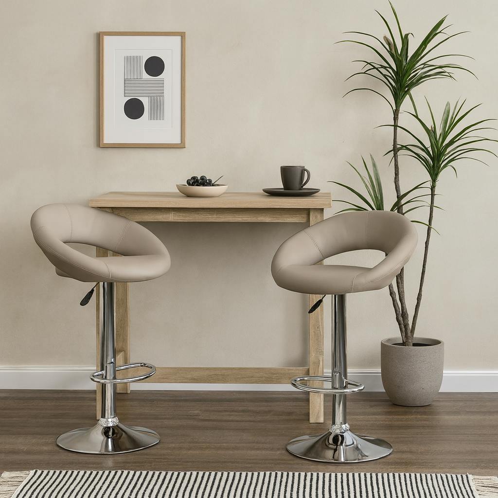 Wyld Haus Light/Grey Set Of 2 Jorah Faux Leather Swivel Bar Stool Open Back