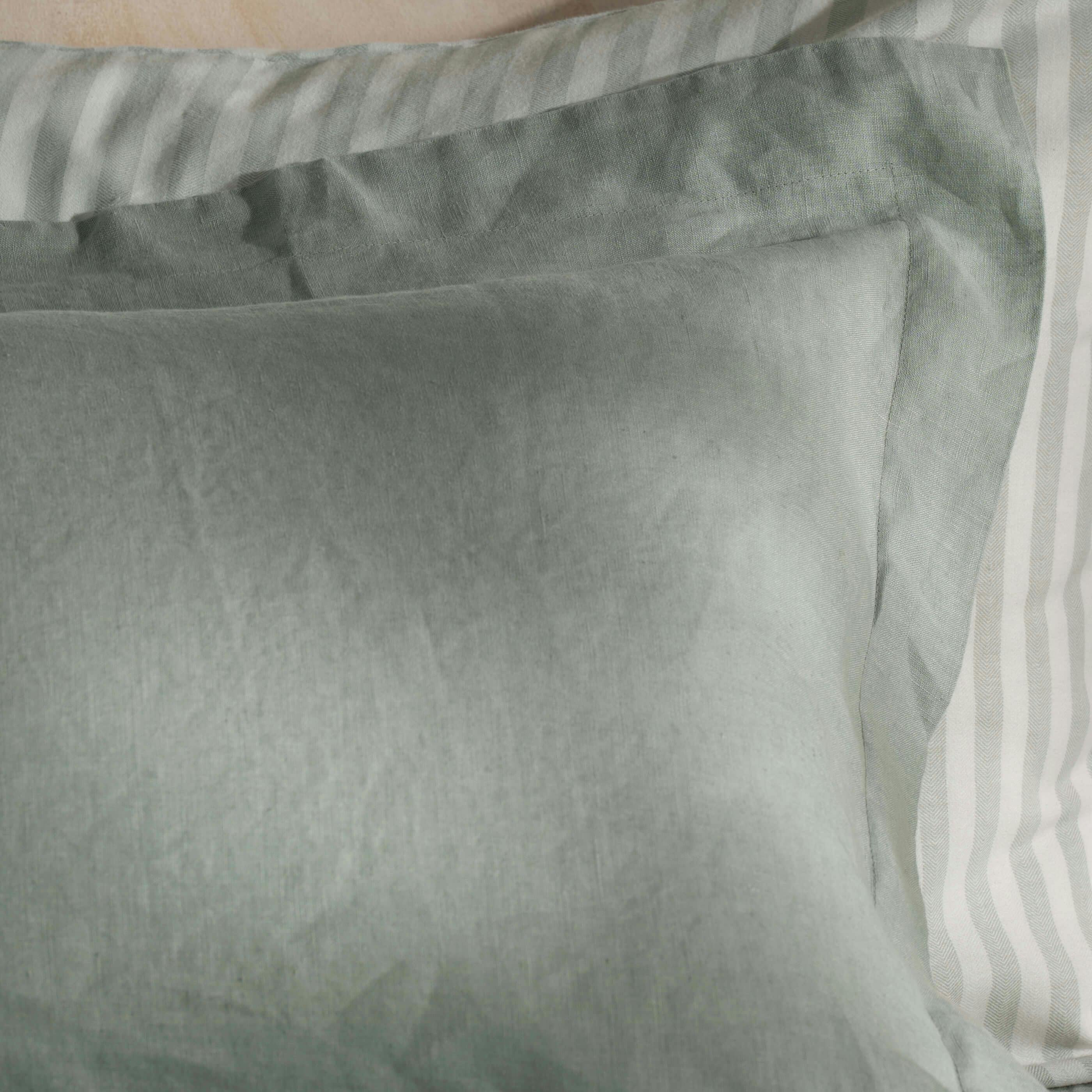 Rackhams Green Misty French Linen Pillowcases - Super King - Pair - Oxford