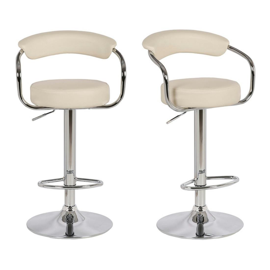Lamboro Cream Zenith Bar Stools Set Of 2 With Adjustable Height, Swivel Mechanism For Breakfast Bar Or Kitchen,
