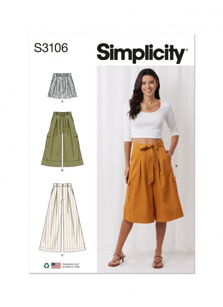 Simplicity Women's Sewing Pattern 3106, Shorts, Trousers For H5 (6-8-10-12-14) - Intermediate - H5 (6-8-10-12-14)